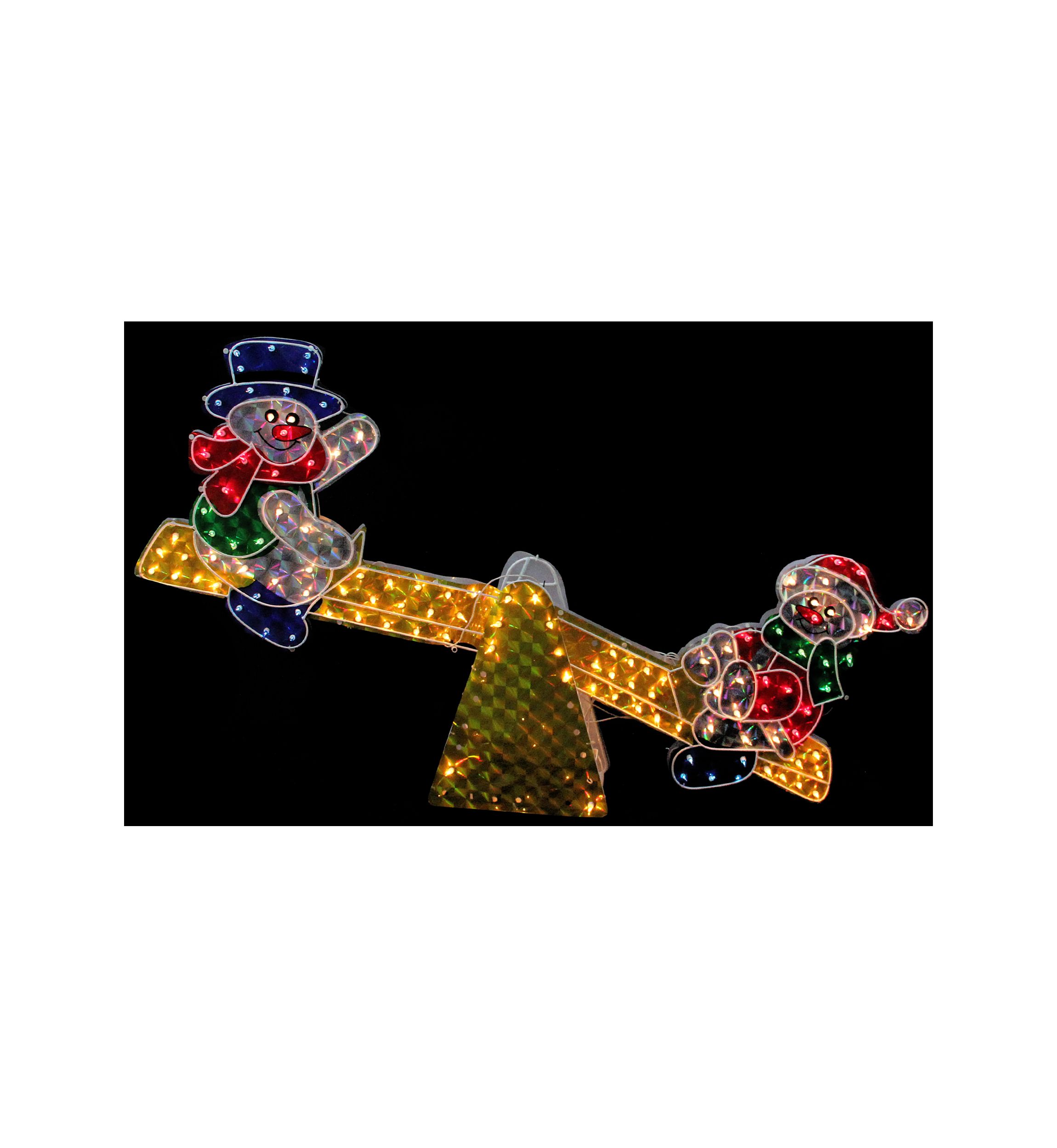48Inch Yellow and Red Pre-Lit Holographic Snowmen on See Saw Outdoor Christmas Decor