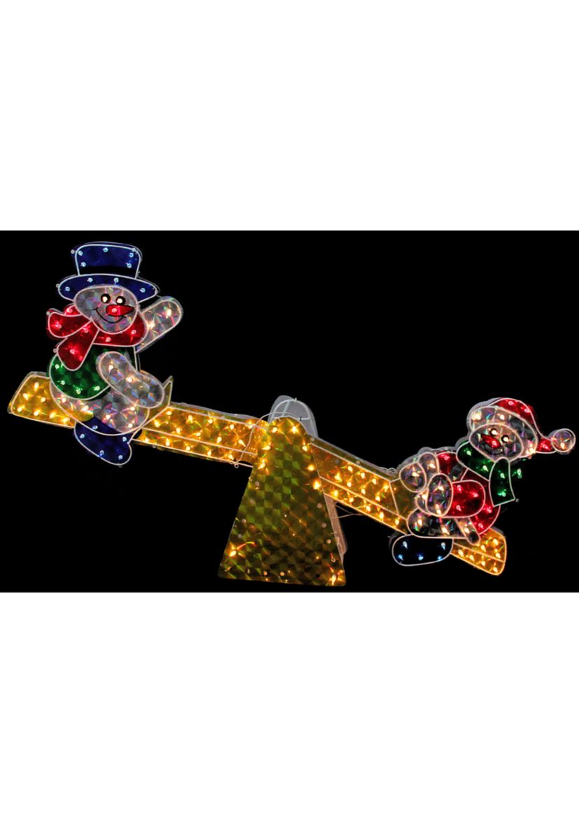 48Inch Yellow and Red Pre-Lit Holographic Snowmen on See Saw Outdoor Christmas Decor