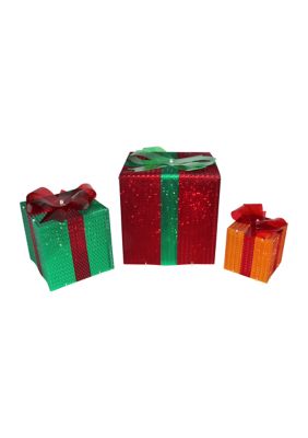 Northlight Set of 3 Lighted Glistening Gift Box and Bow Outdoor Christmas Decoration -  0191296156899