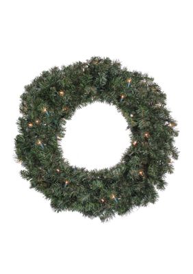 24Inch Pre-Lit Canadian Pine Artificial Christmas Wreath  Clear Lights
