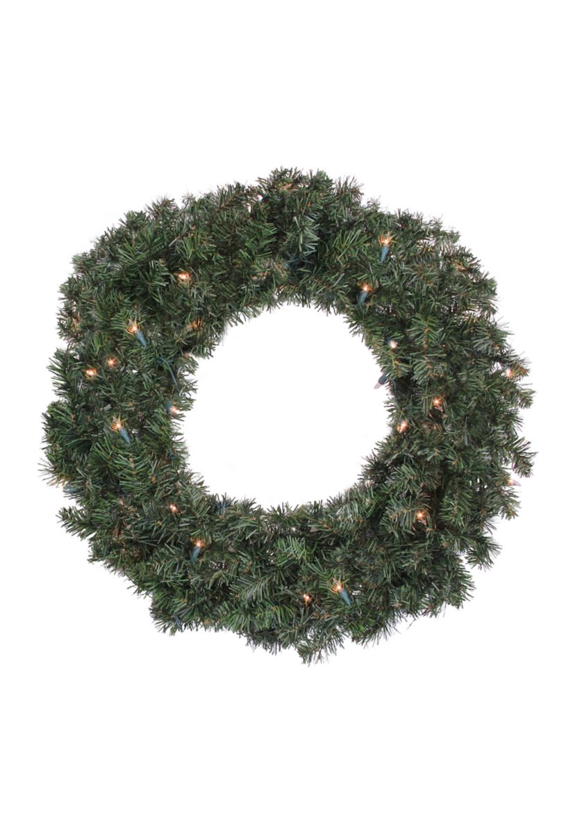 24Inch Pre-Lit Canadian Pine Artificial Christmas Wreath  Clear Lights