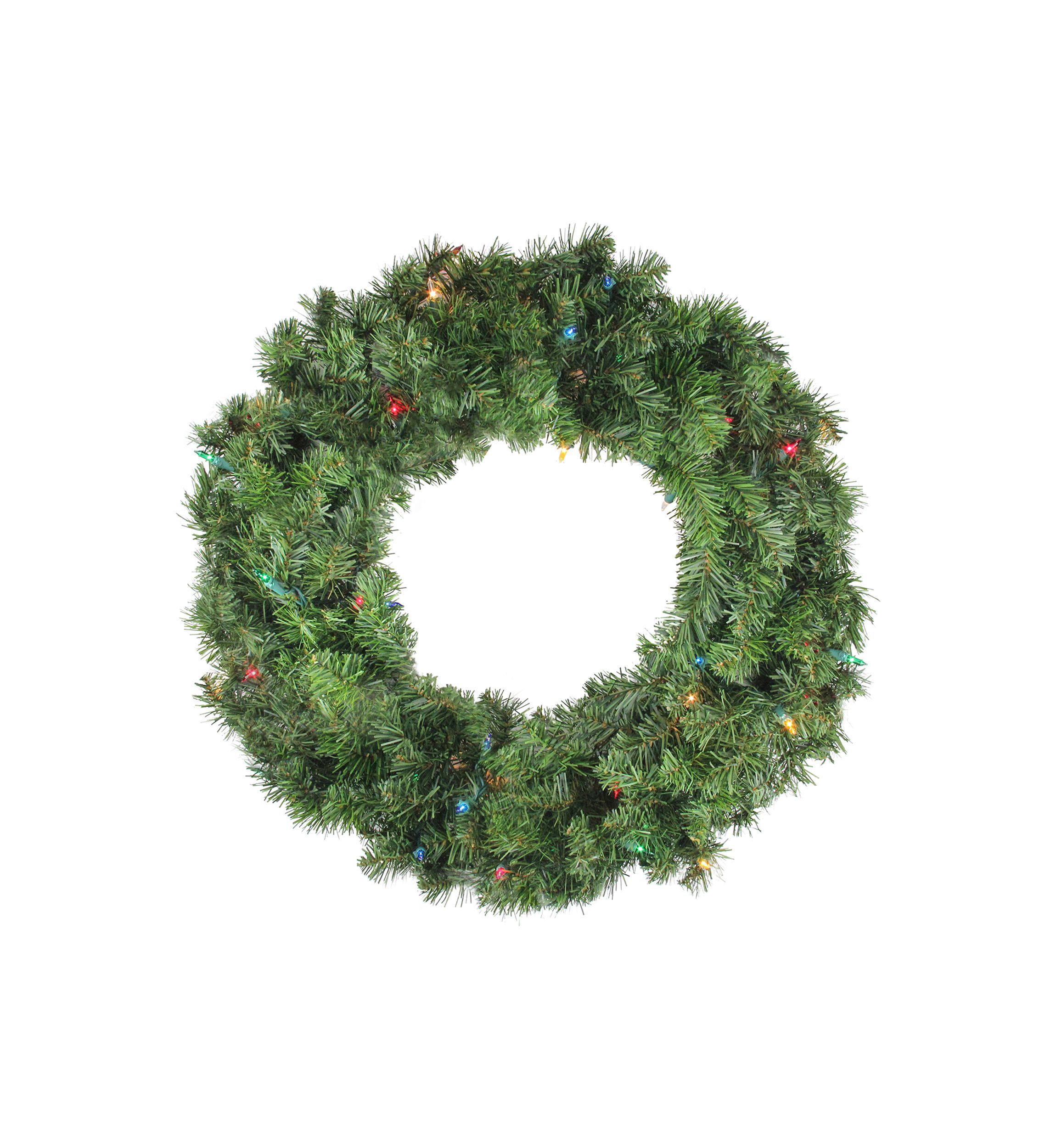 24Inch Pre-Lit Canadian Pine Artificial Christmas Wreath - Multi Lights