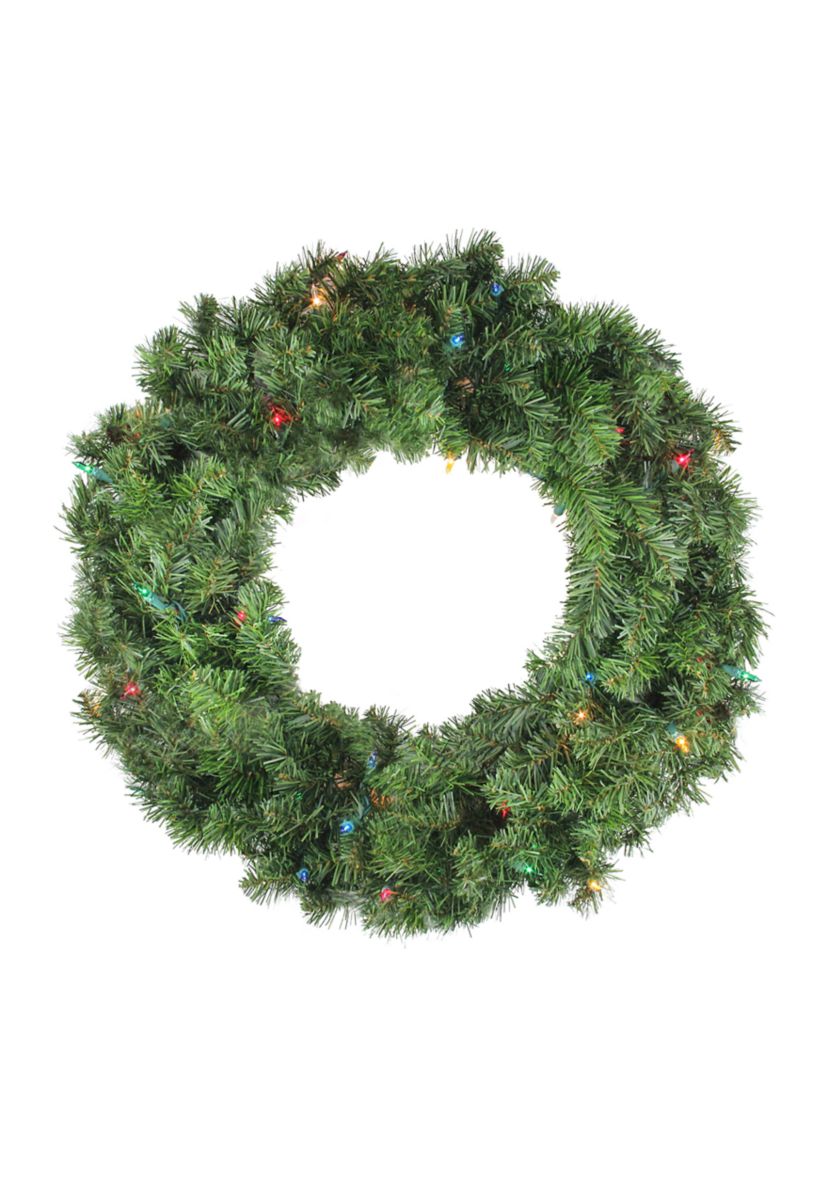24Inch Pre-Lit Canadian Pine Artificial Christmas Wreath - Multi Lights