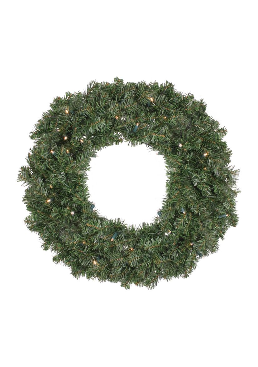Pre-Lit Battery Operated Canadian Pine Artificial Christmas Wreath - 24-Inch  Clear Lights