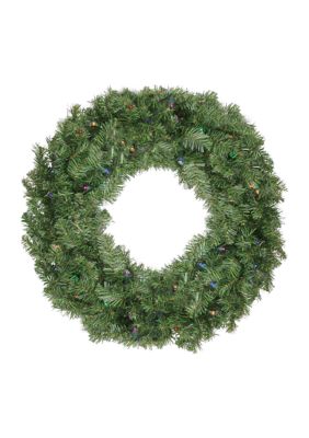 Pre-Lit Battery Operated LED Canadian Pine Artificial Christmas Wreath - 30-Inch  Multicolor Lights