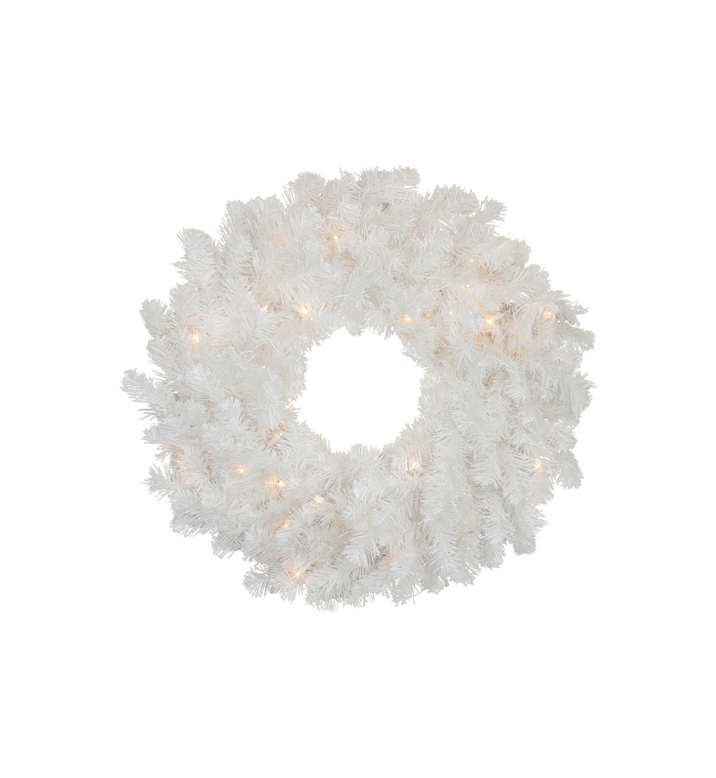 Pre-Lit Snow White Artificial Christmas Wreath - 24-Inch  Clear Lights