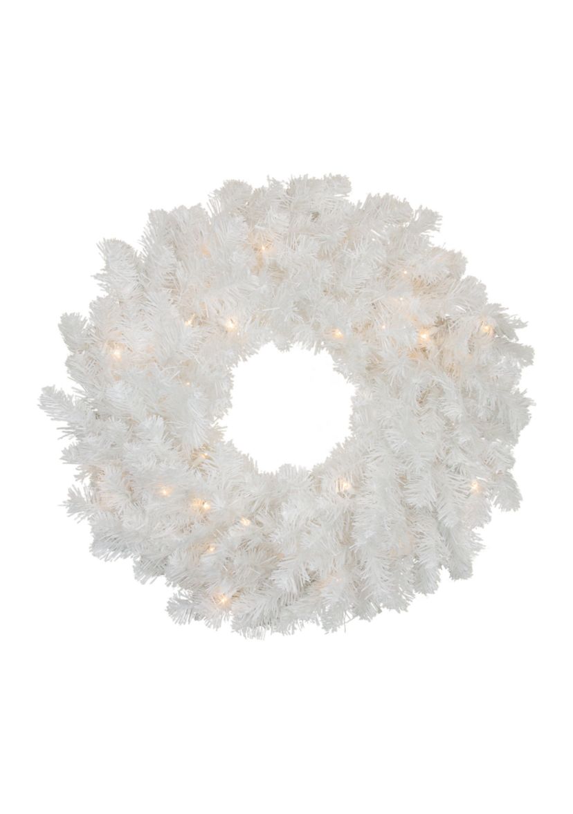 Pre-Lit Snow White Artificial Christmas Wreath - 24-Inch  Clear Lights
