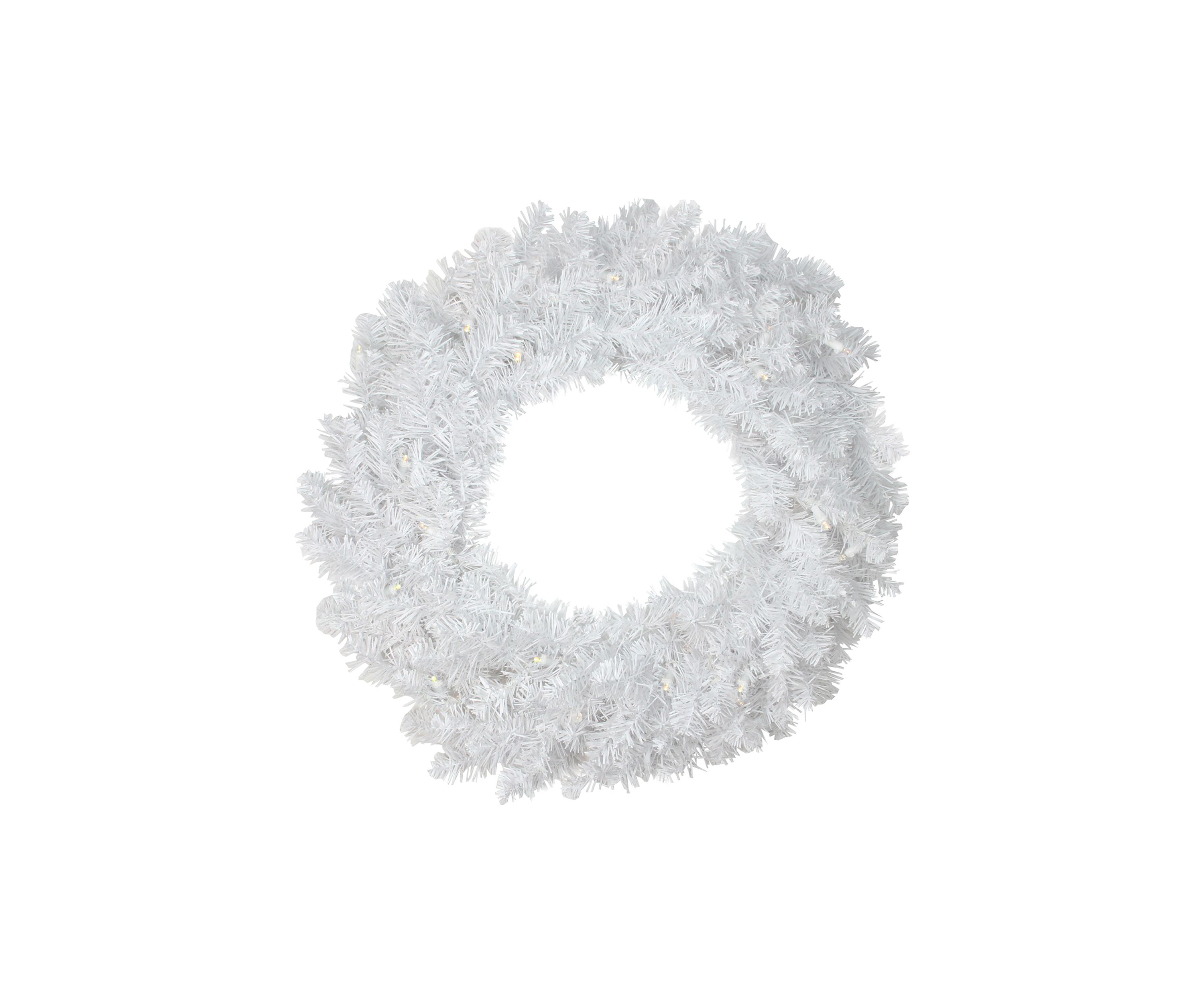 24Inch Pre-Lit LED White Pine Artificial Christmas Wreath - Candlelight Lights