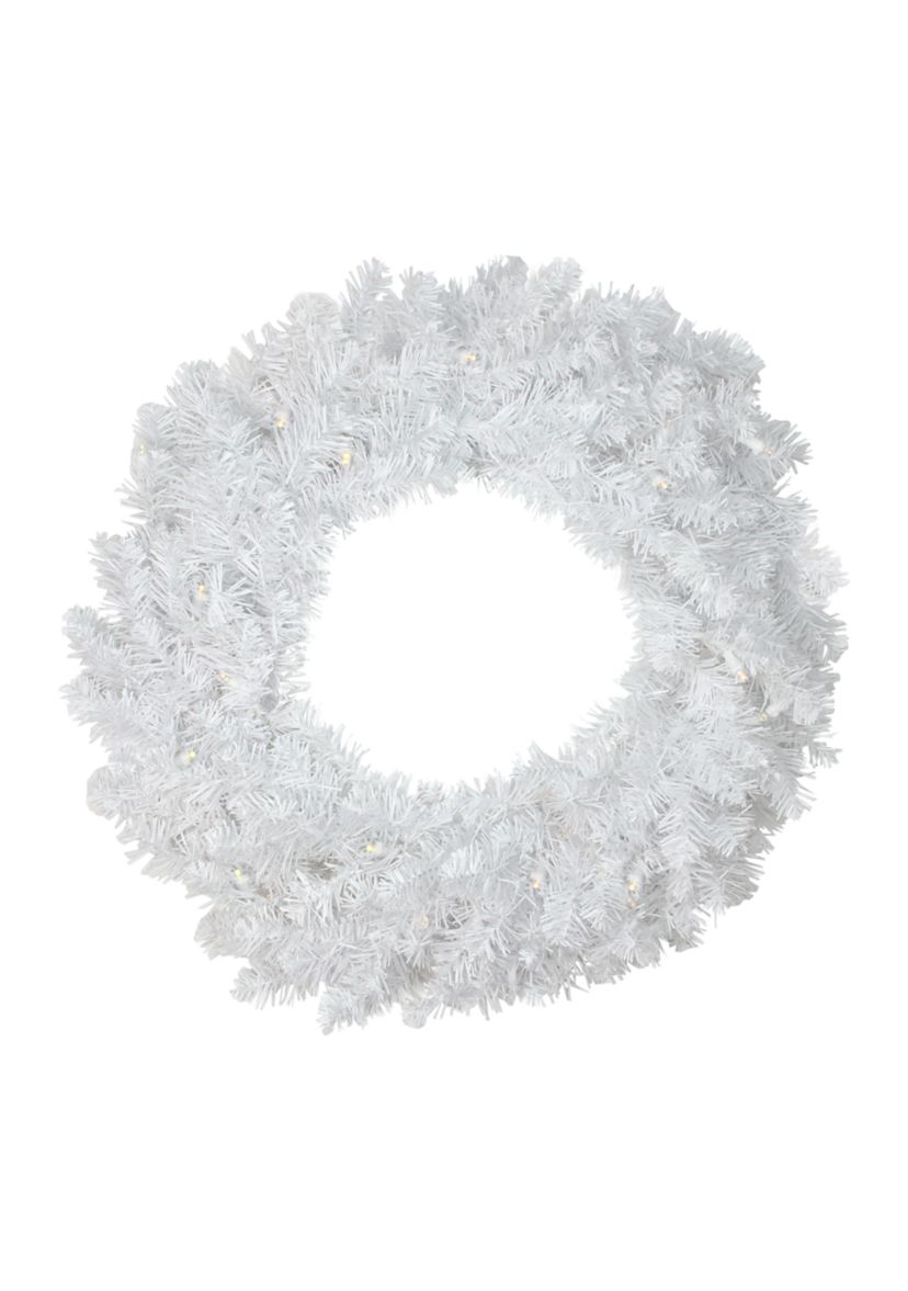 24Inch Pre-Lit LED White Pine Artificial Christmas Wreath - Candlelight Lights