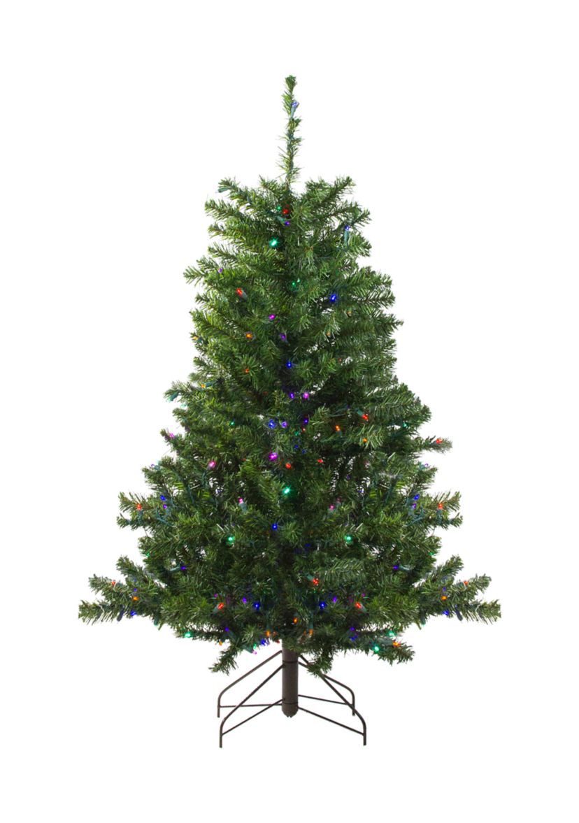 4 Pre-Lit Medium Canadian Pine Artificial Christmas Tree - Multicolor LED Lights