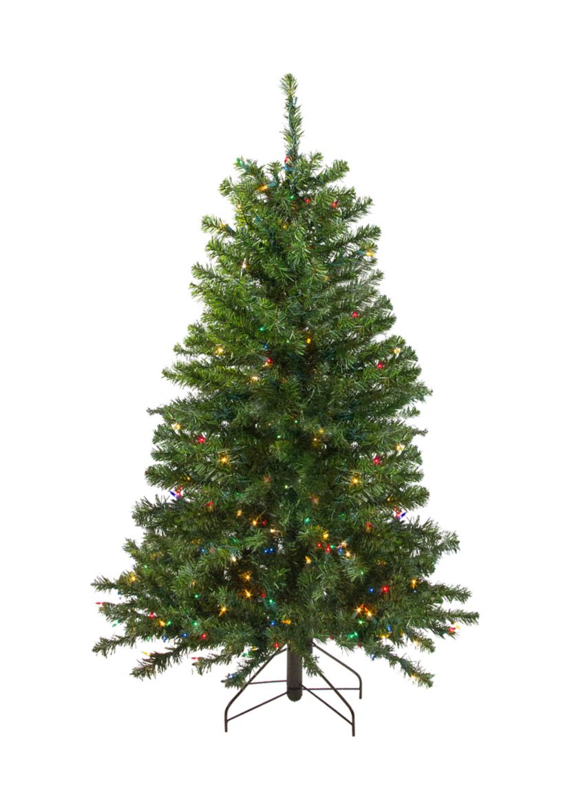 4 Pre-Lit Full Canadian Pine Artificial Christmas Tree - Multicolor Lights
