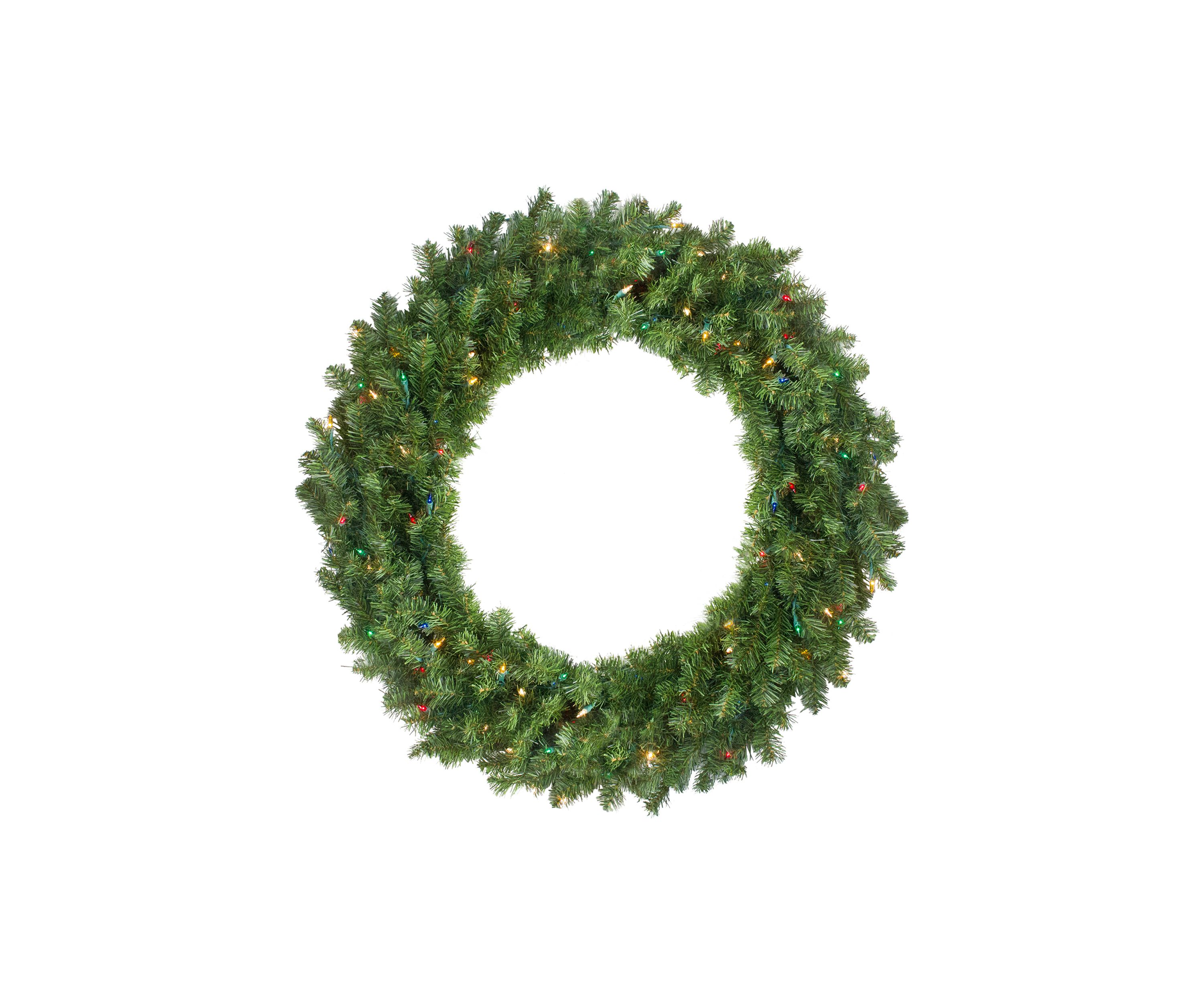 36Inch Pre-Lit Canadian Pine Artificial Christmas Wreath - Multi Lights
