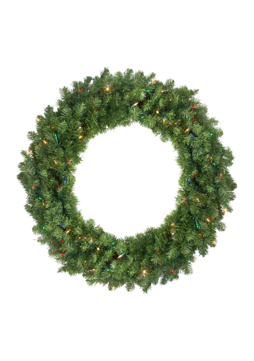 36Inch Pre-Lit Canadian Pine Artificial Christmas Wreath - Multi Lights