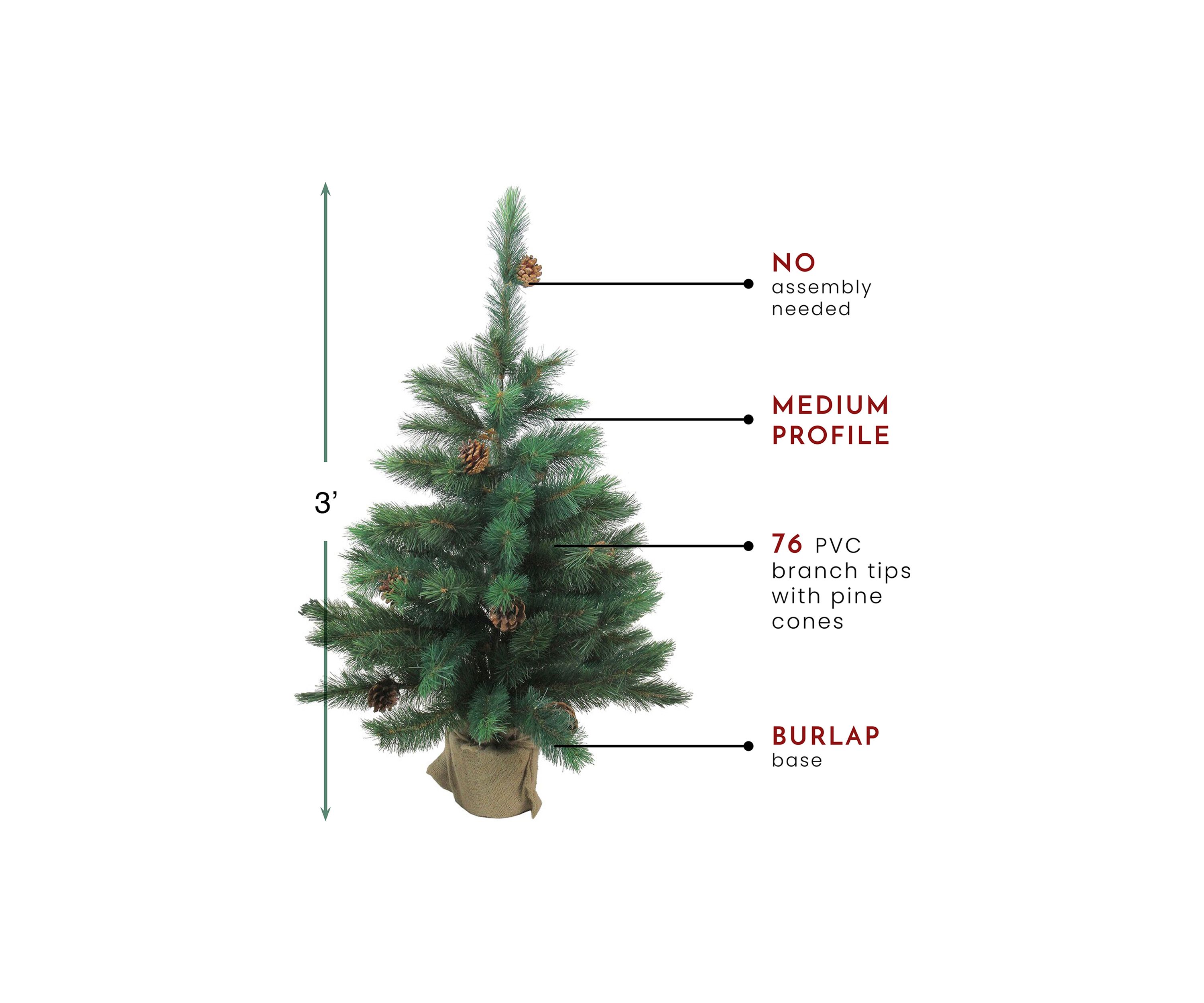 3 Potted Royal Oregon Pine Burlap Base Full Artificial Christmas Tree - Unlit