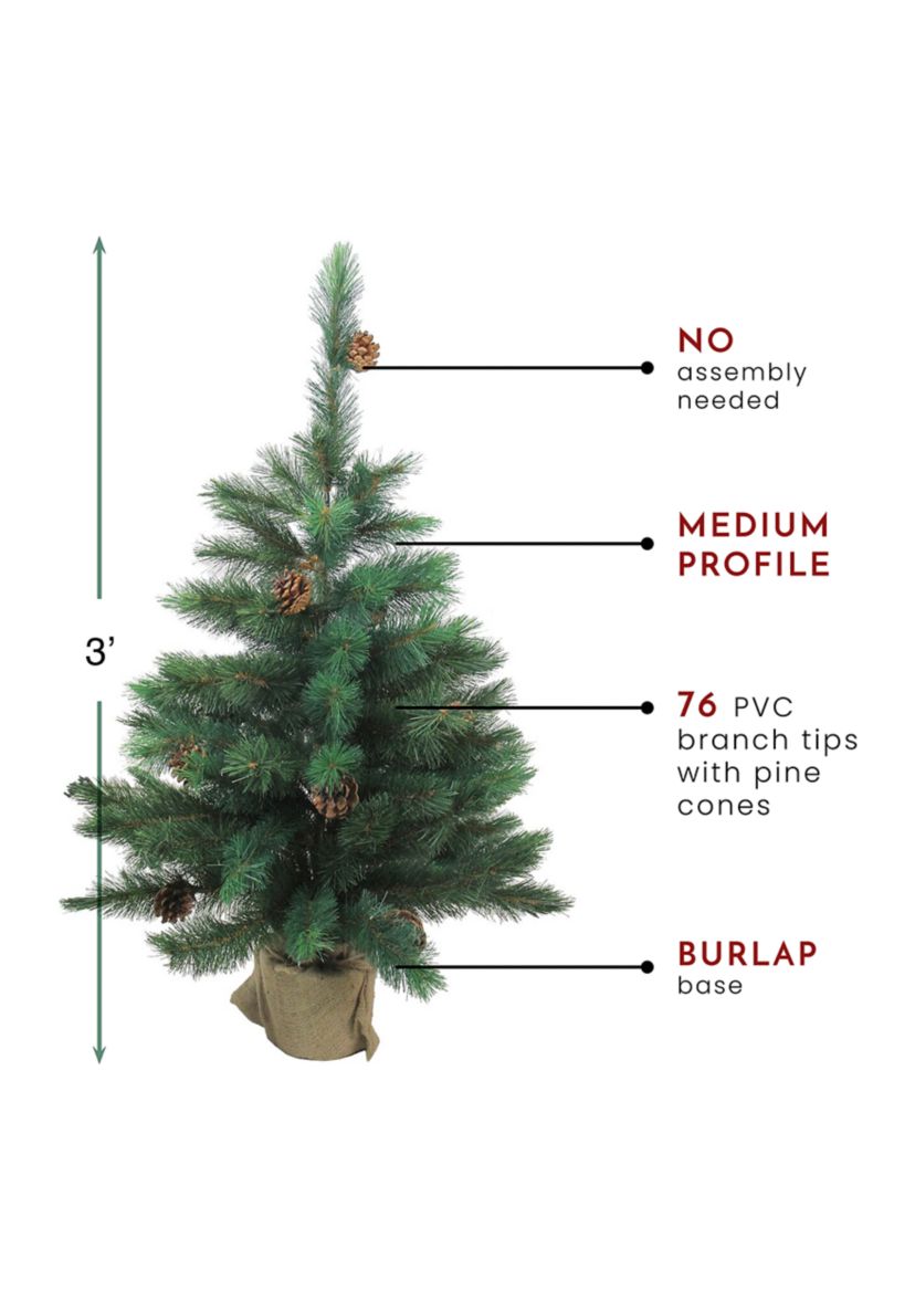 3 Potted Royal Oregon Pine Burlap Base Full Artificial Christmas Tree - Unlit