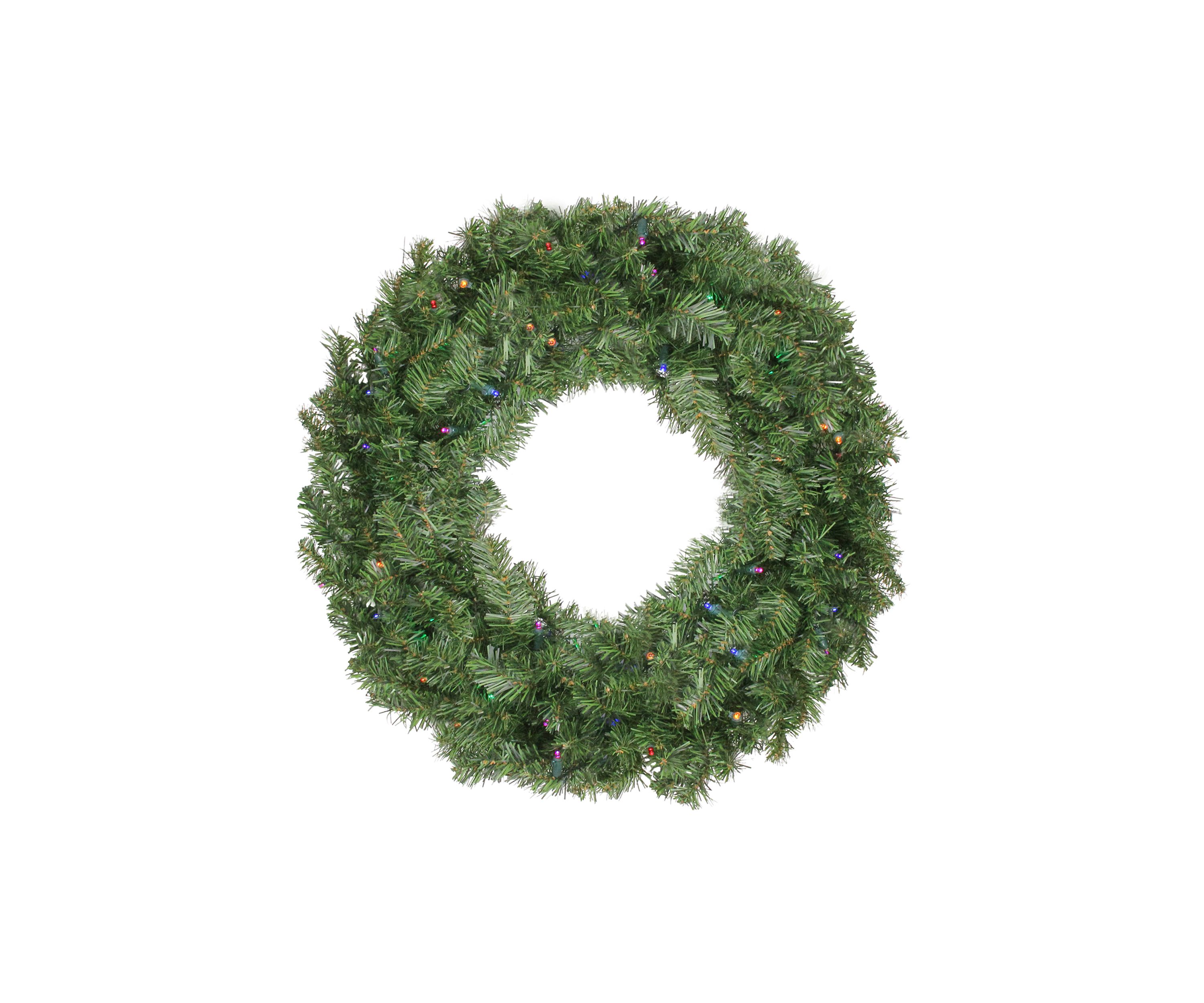 Pre-Lit LED Canadian Pine Artificial Christmas Wreath with Timer - 24-Inch  Multi Lights