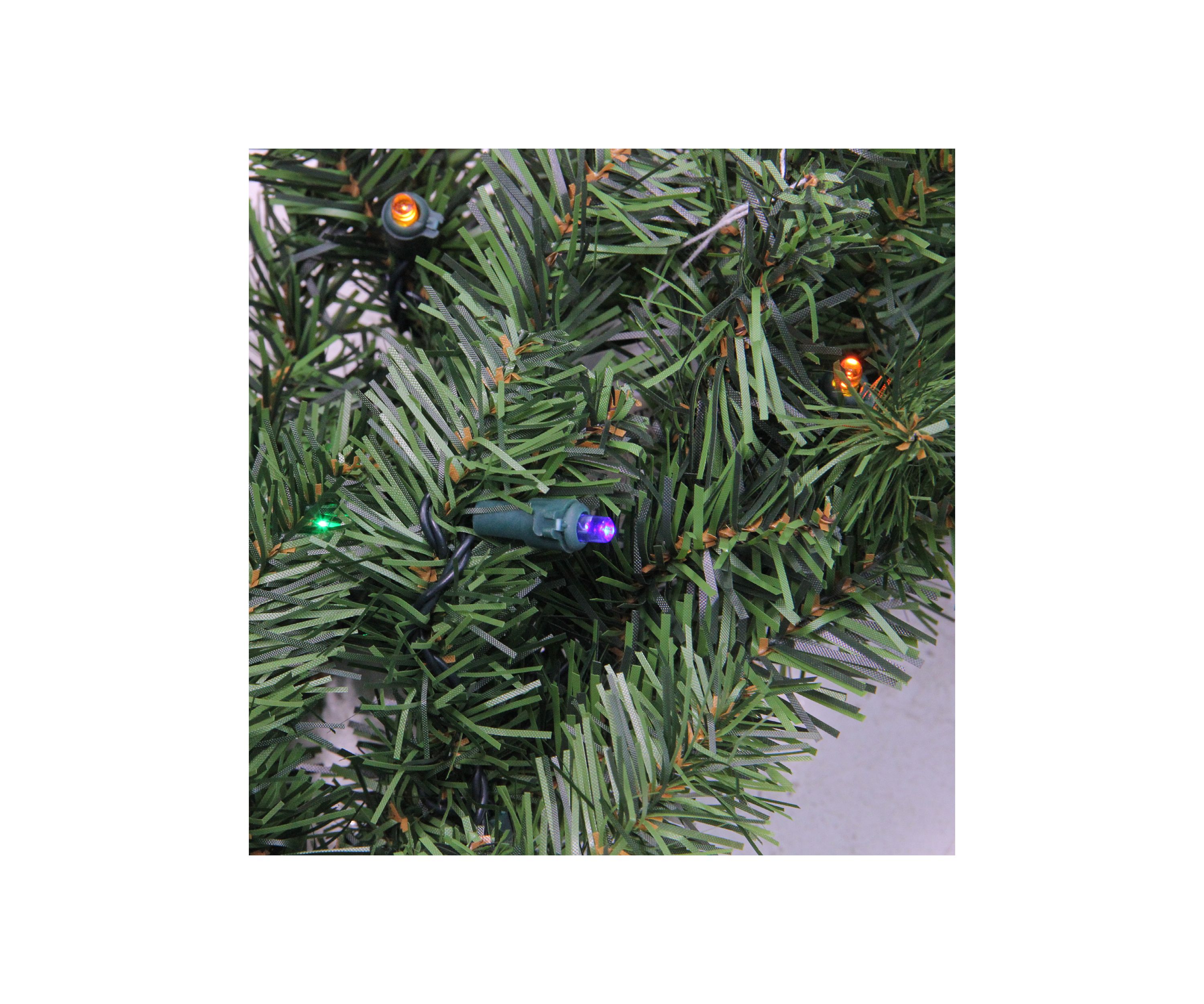 Pre-Lit LED Canadian Pine Artificial Christmas Wreath with Timer - 24-Inch  Multi Lights