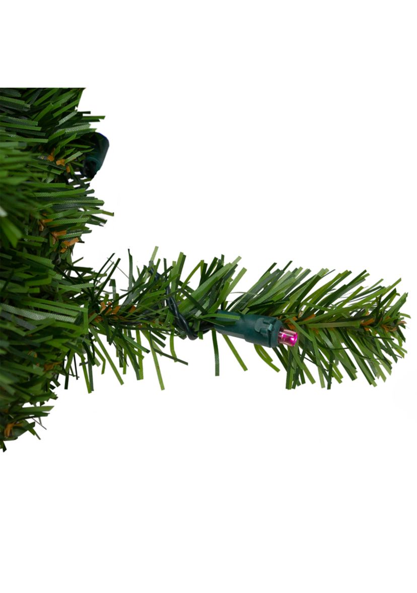 Pre-Lit LED Canadian Pine Artificial Christmas Wreath with Timer - 24-Inch  Multi Lights