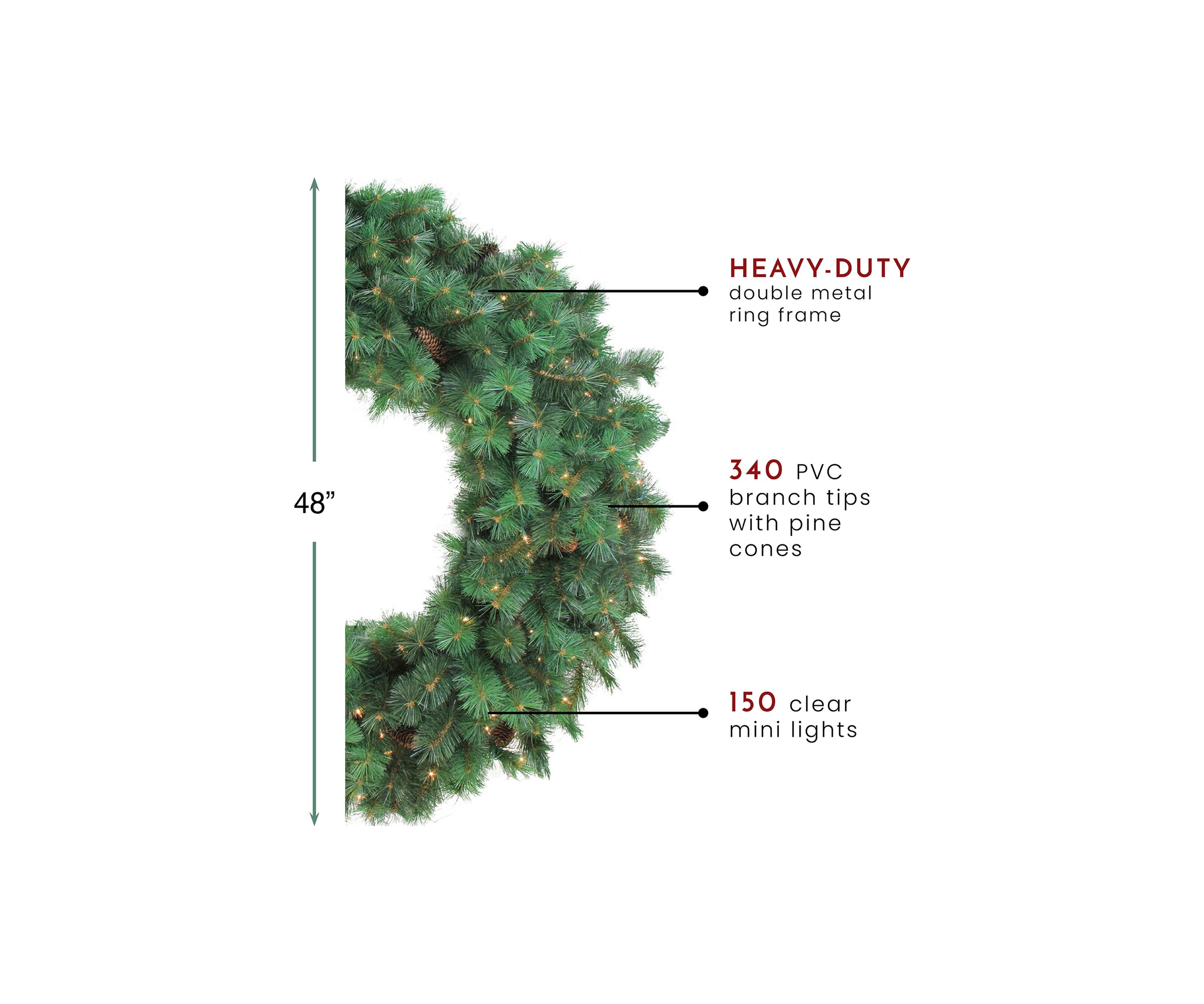 48 Inch Pre-Lit Royal Oregon Pine Artificial Christmas Wreath - Clear Lights