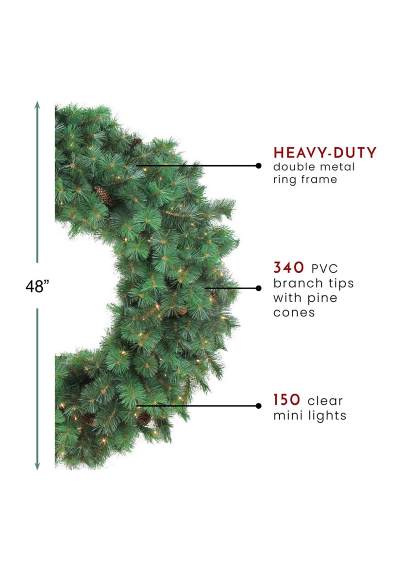 48 Inch Pre-Lit Royal Oregon Pine Artificial Christmas Wreath - Clear Lights