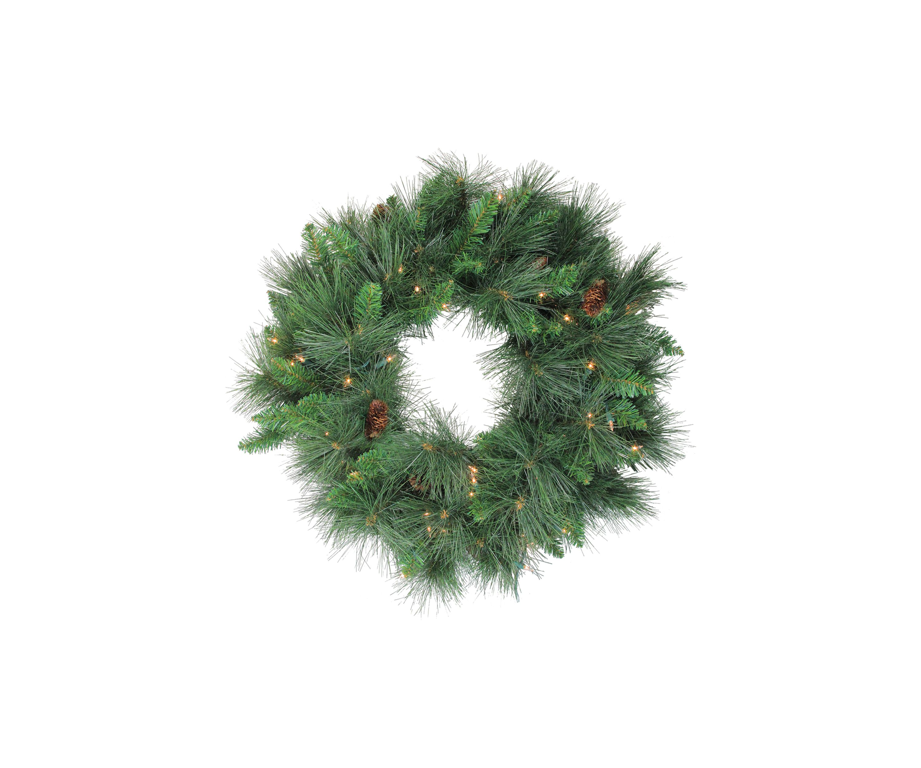 Pre-Lit White Valley Pine Artificial Christmas Wreath  24-Inch  Clear Lights
