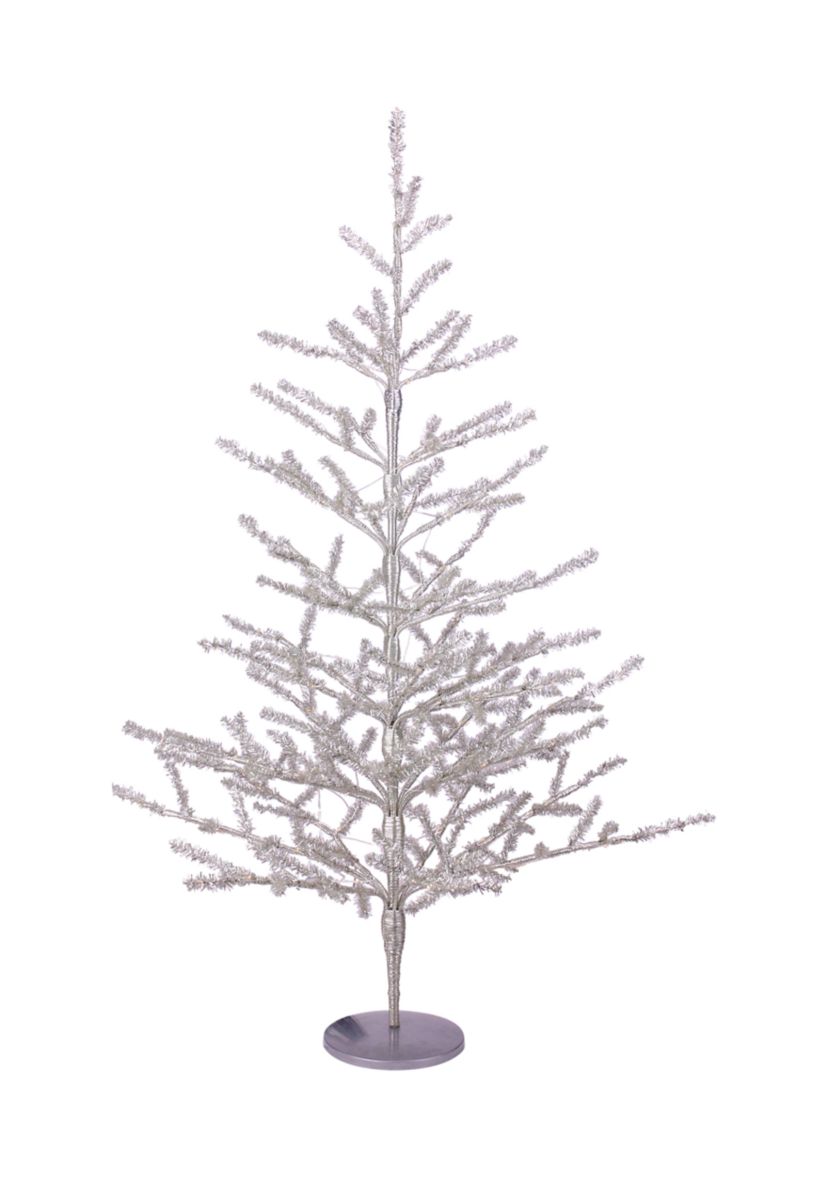 3 Pre-Lit LED Silver Tinsel Twig Artificial Christmas Tree - Clear Lights
