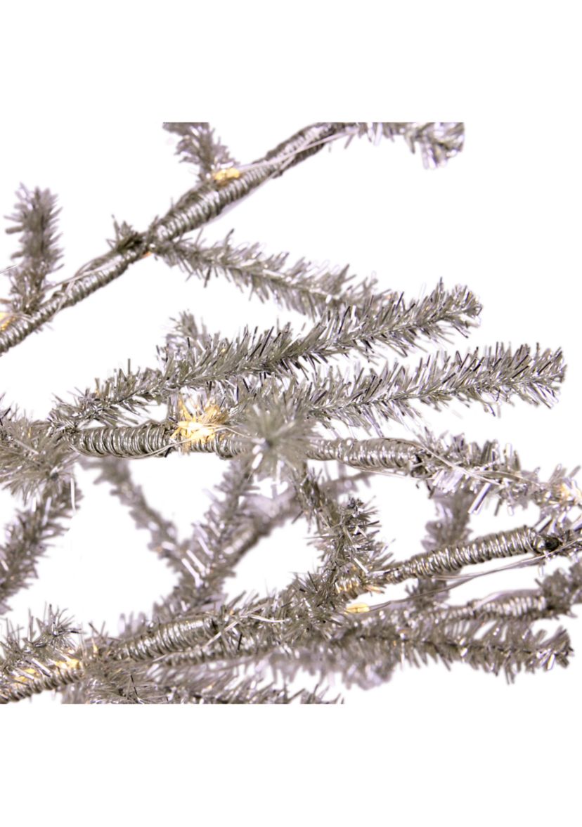 3 Pre-Lit LED Silver Tinsel Twig Artificial Christmas Tree - Clear Lights