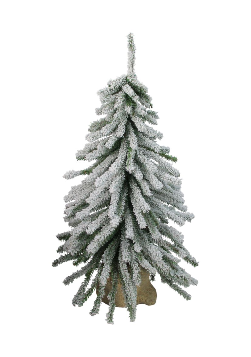 2 Potted Flocked Downswept Mini Village Pine Medium Artificial Christmas Tree - Unlit