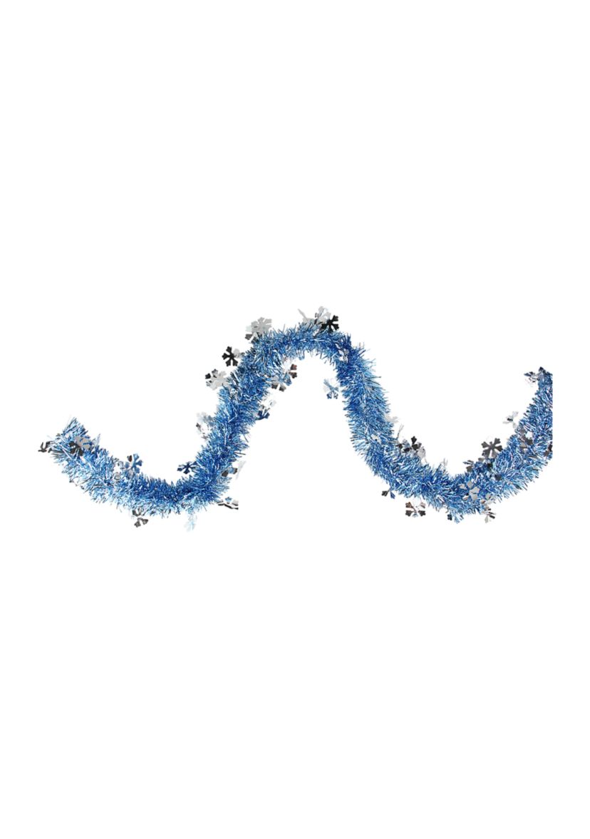 12 x 2.75Inch Blue and Silver Snowflakes Christmas Tinsel Garland - Unlit