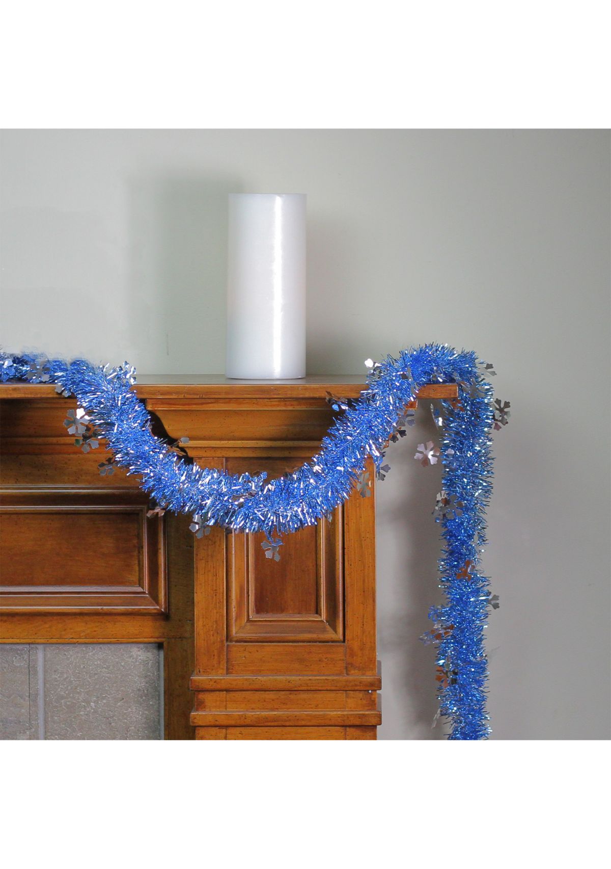 12 x 2.75Inch Blue and Silver Snowflakes Christmas Tinsel Garland - Unlit