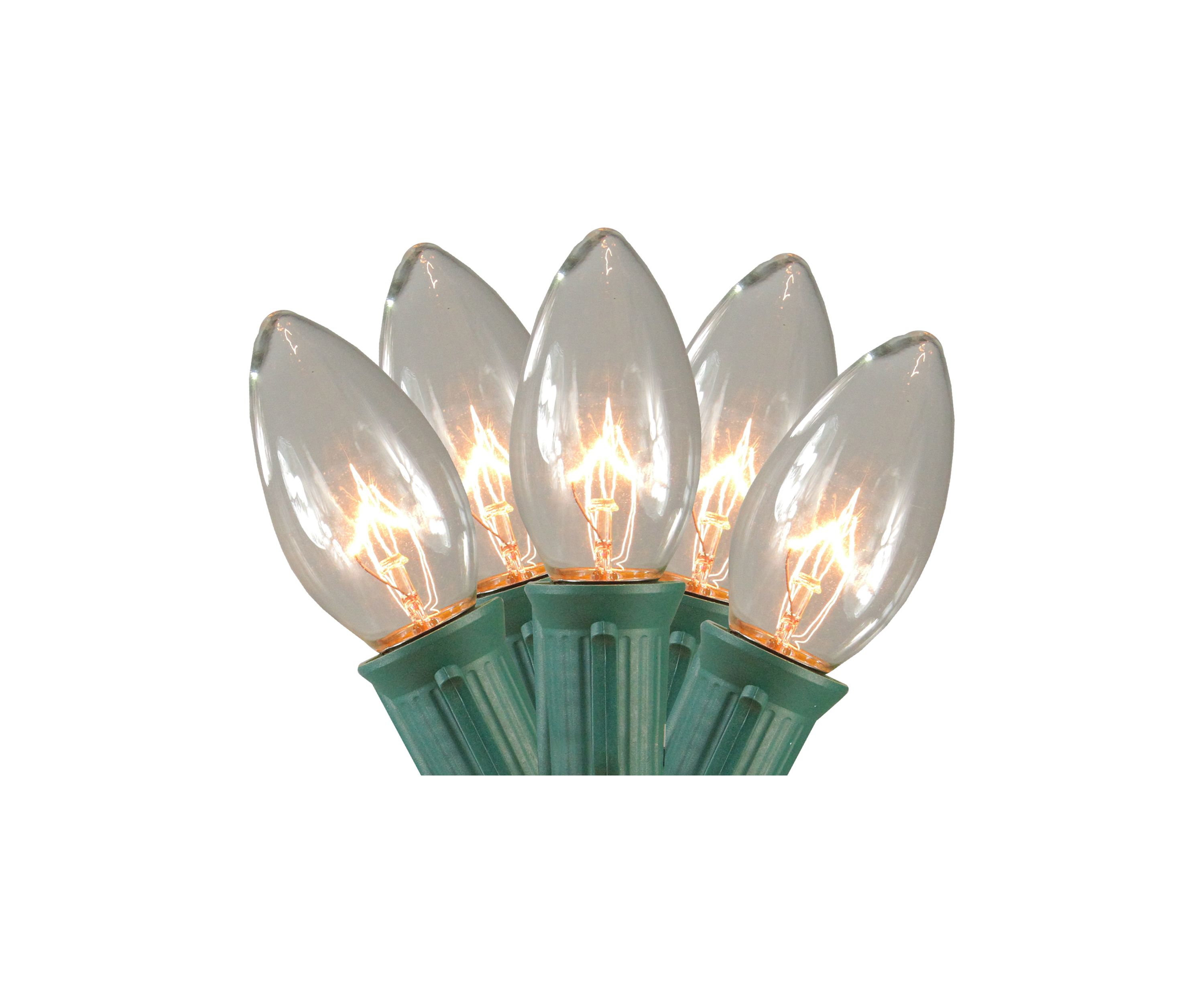 Set of 15 Clear Lighted C9 Shape Christmas Pathway Markers  Green Wire