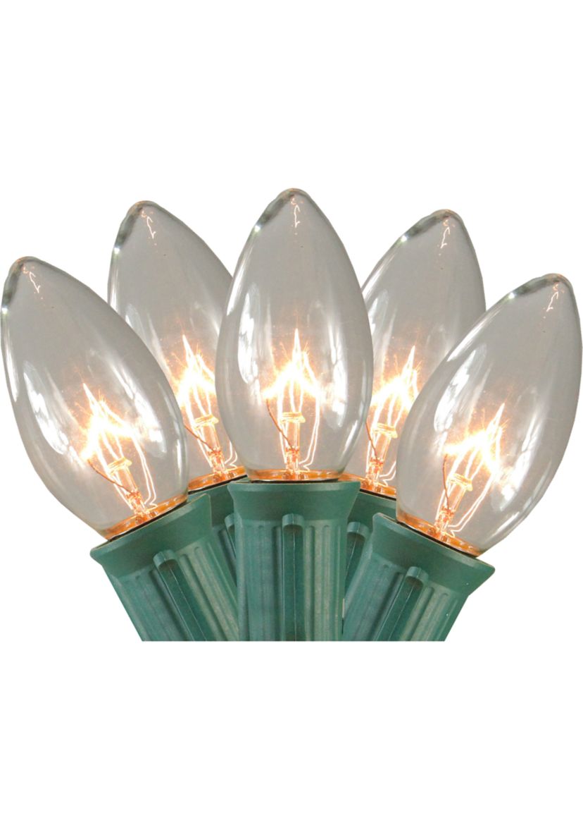 Set of 15 Clear Lighted C9 Shape Christmas Pathway Markers  Green Wire