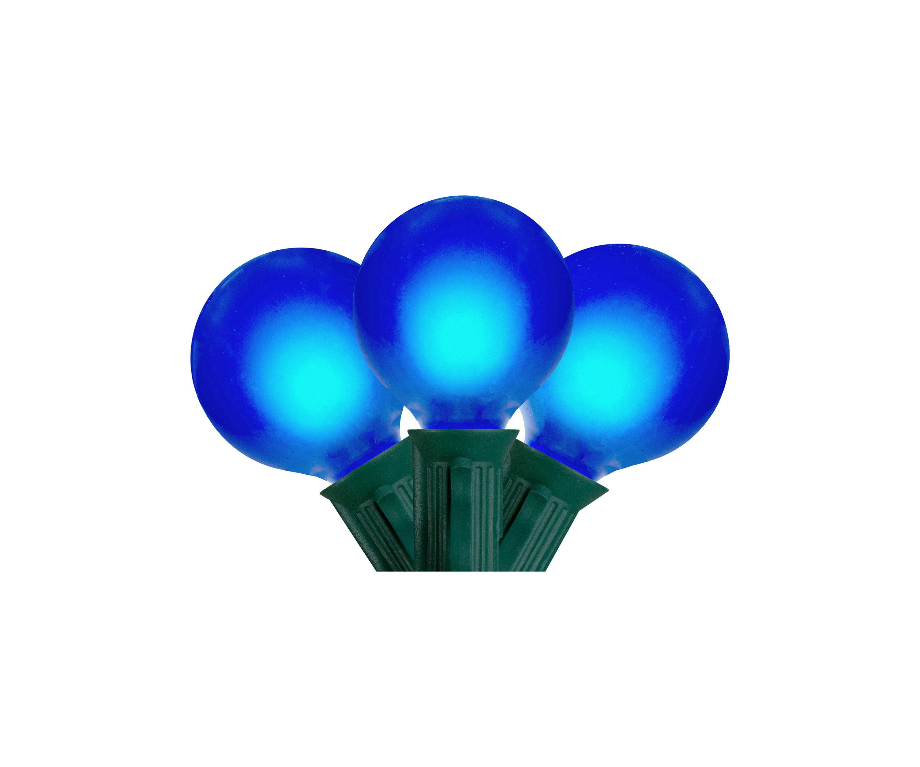 Set of 15 Blue Satin G50 Globe Christmas Lights - Green Wire