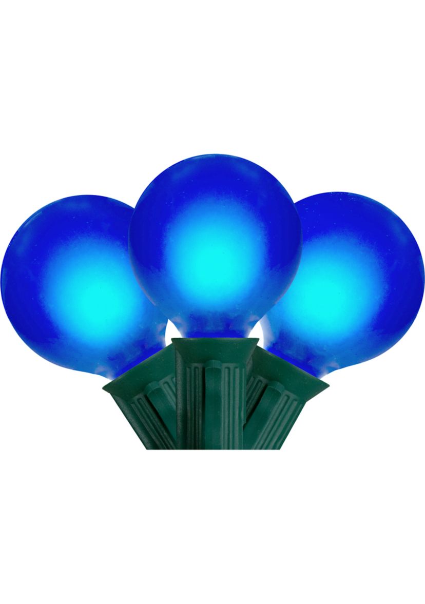 Set of 15 Blue Satin G50 Globe Christmas Lights - Green Wire