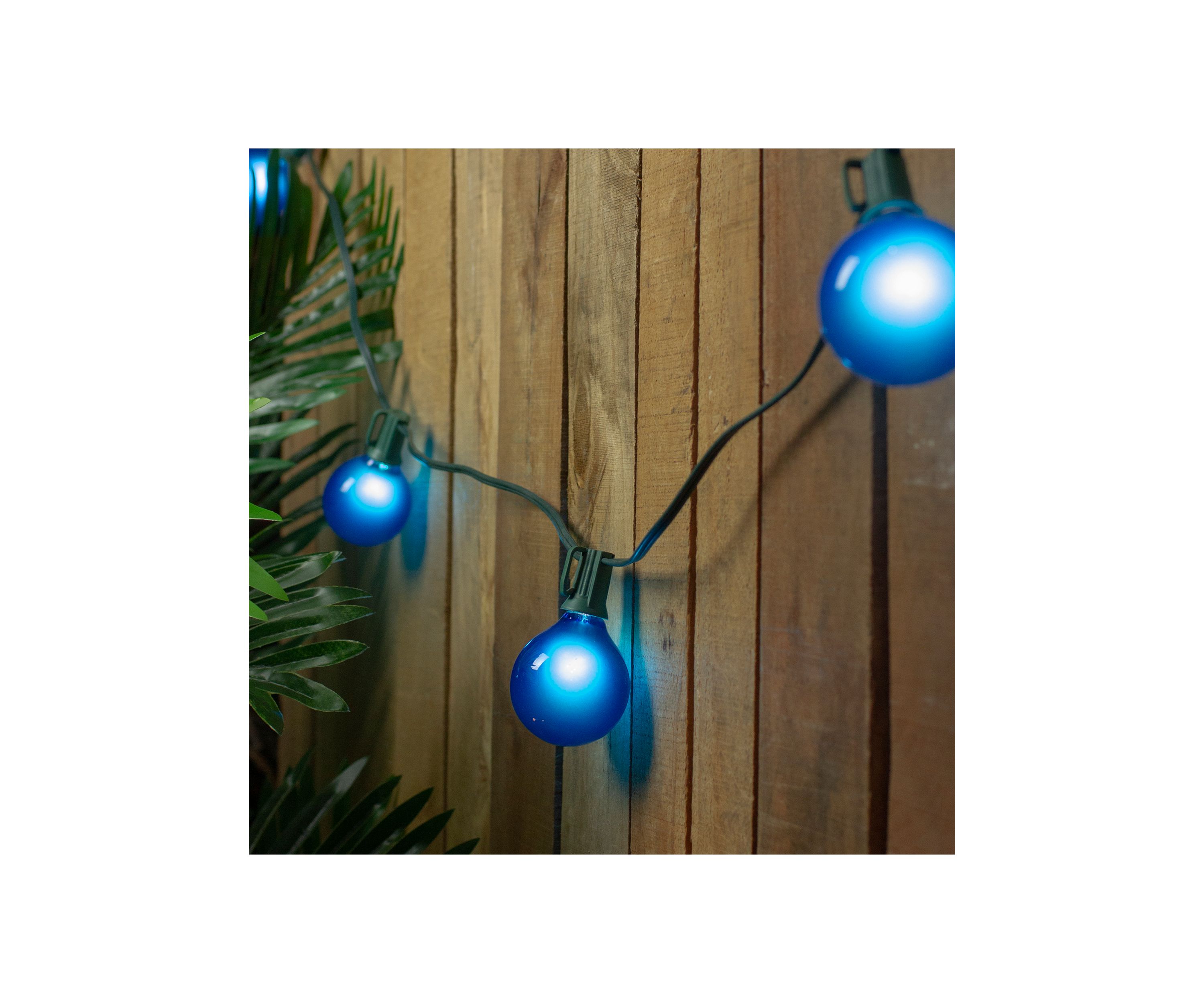 Set of 15 Blue Satin G50 Globe Christmas Lights - Green Wire