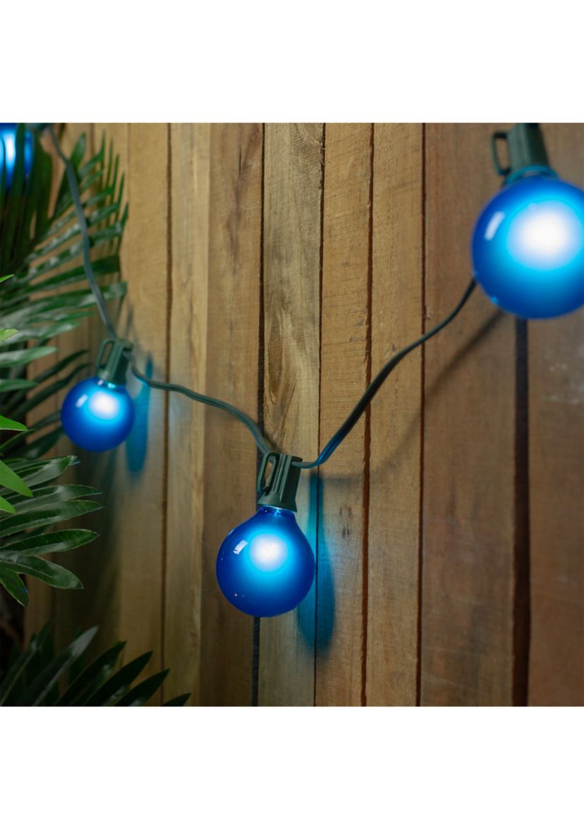 Set of 15 Blue Satin G50 Globe Christmas Lights - Green Wire
