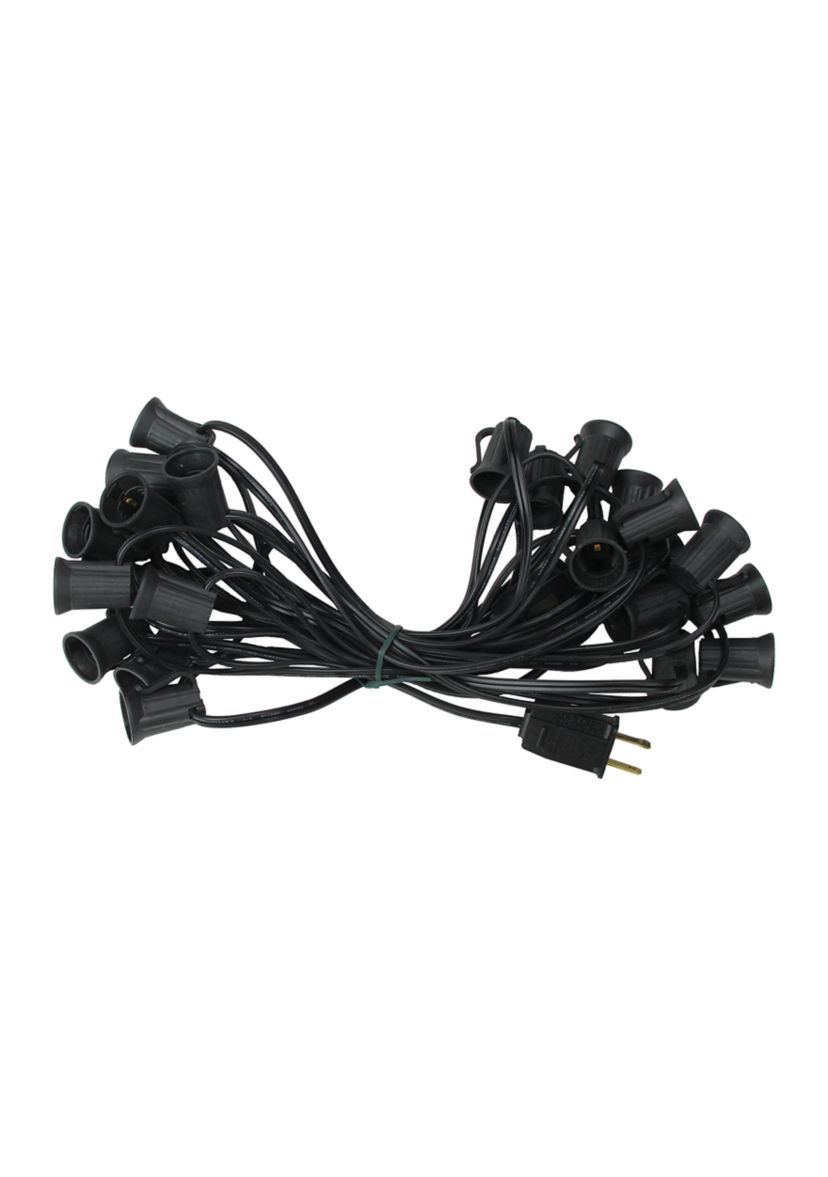 25 Commercial C9 Christmas Light Socket Set - 12Inch Spacing 18 Gauge Black Wire