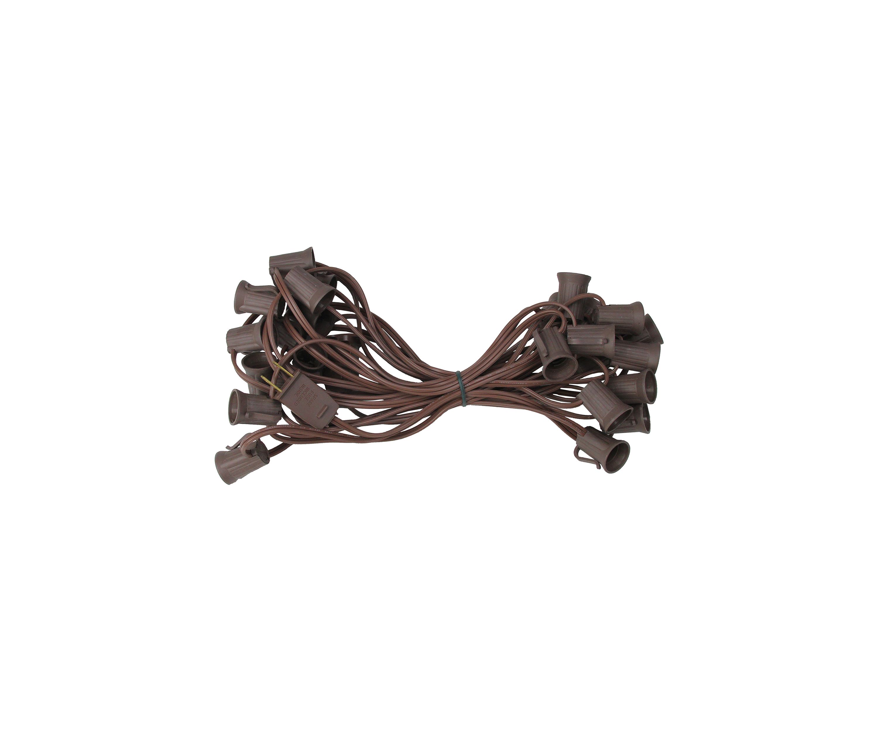 25 Commercial C9 Christmas Light Socket Set - 12Inch Spacing 18 Gauge Brown Wire