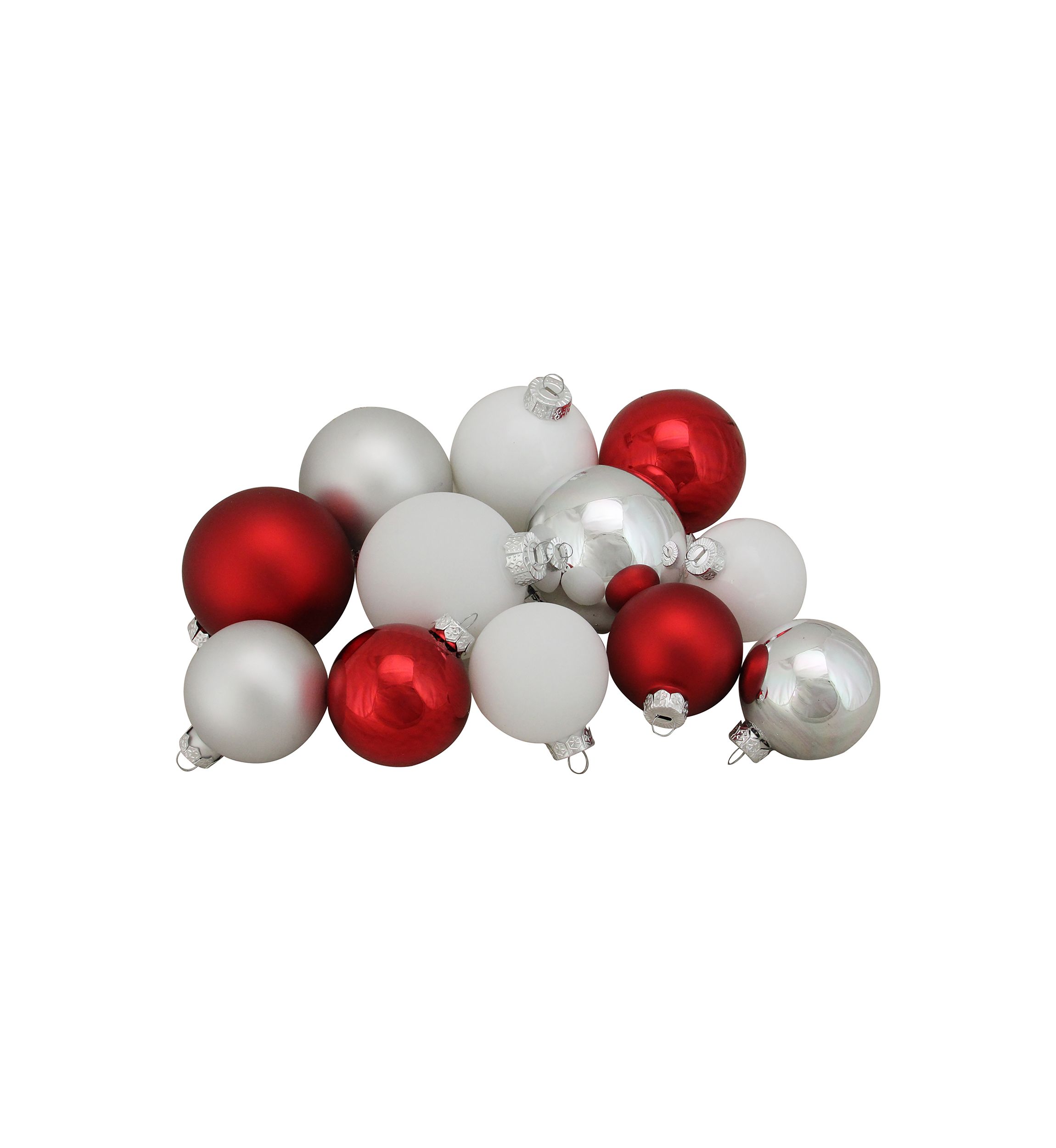 96ct Red and White 3-Finish Christmas Glass Ball Ornaments 3.25" (80mm)