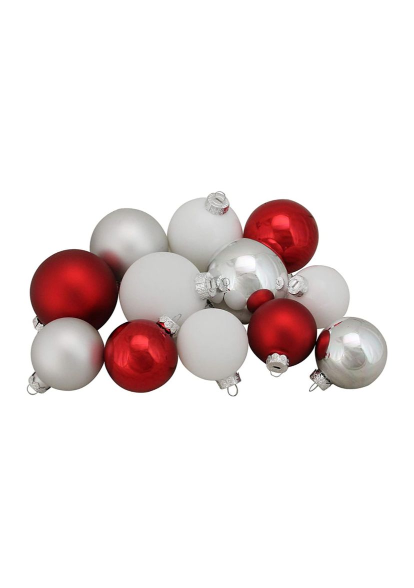 96ct Red and White 3-Finish Christmas Glass Ball Ornaments 3.25" (80mm)