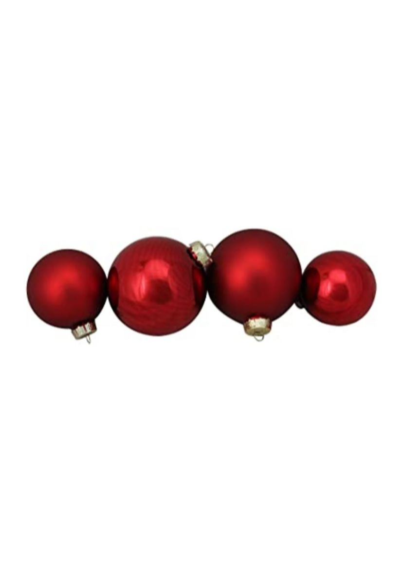 96ct Red and White 3-Finish Christmas Glass Ball Ornaments 3.25" (80mm)