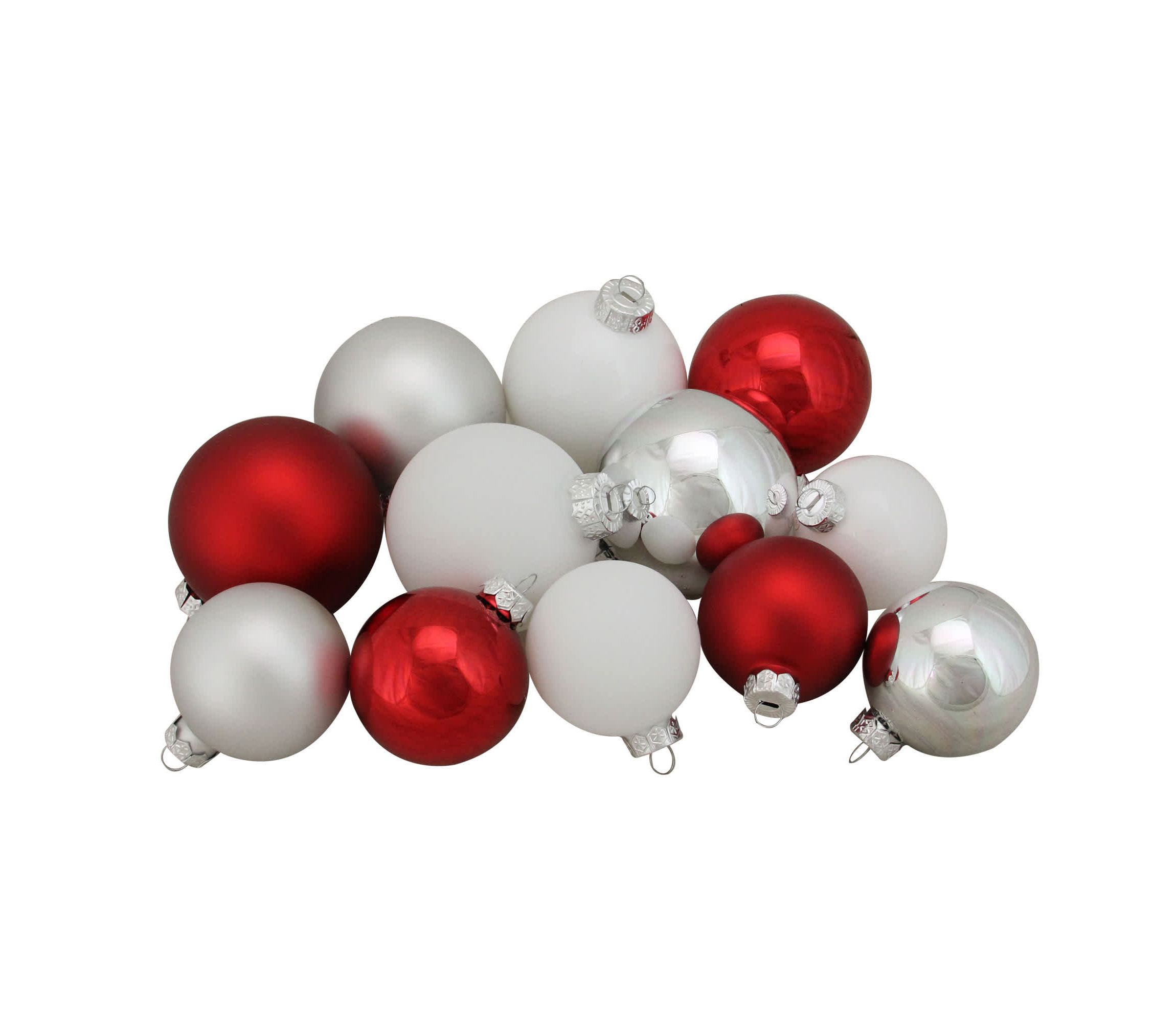 96ct Red and White 3-Finish Christmas Glass Ball Ornaments 3.25" (80mm)