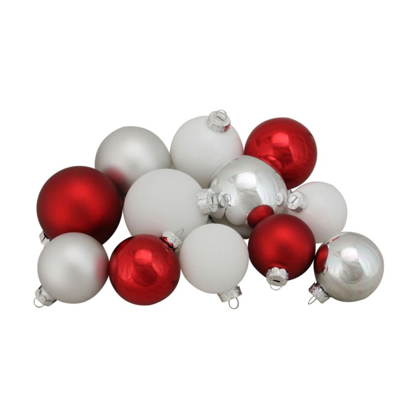 96ct Red and White 3-Finish Christmas Glass Ball Ornaments 3.25" (80mm)