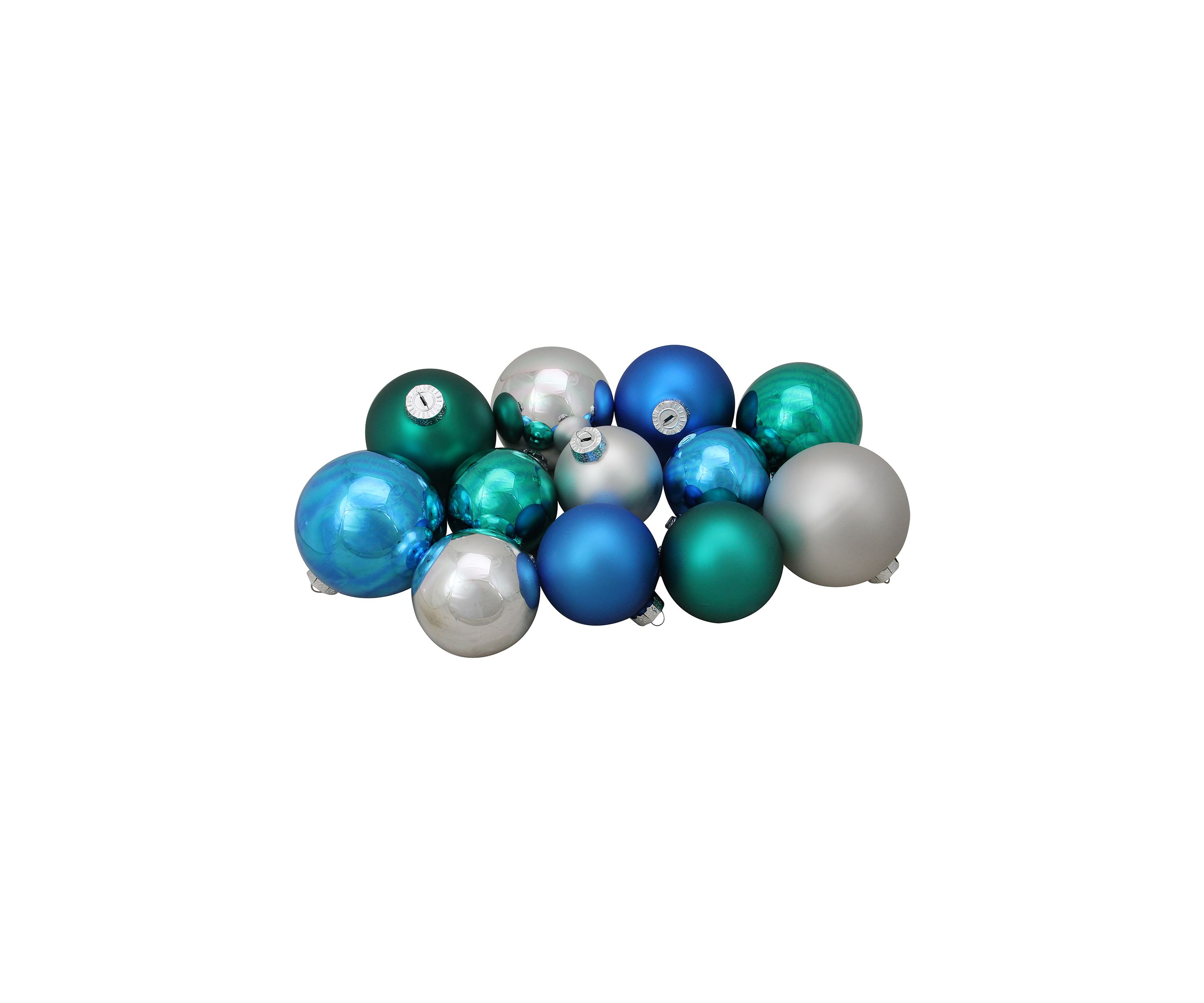 72ct Turquoise Blue and Silver 2-Finish Glass Christmas Ball Ornaments 4" (100mm)