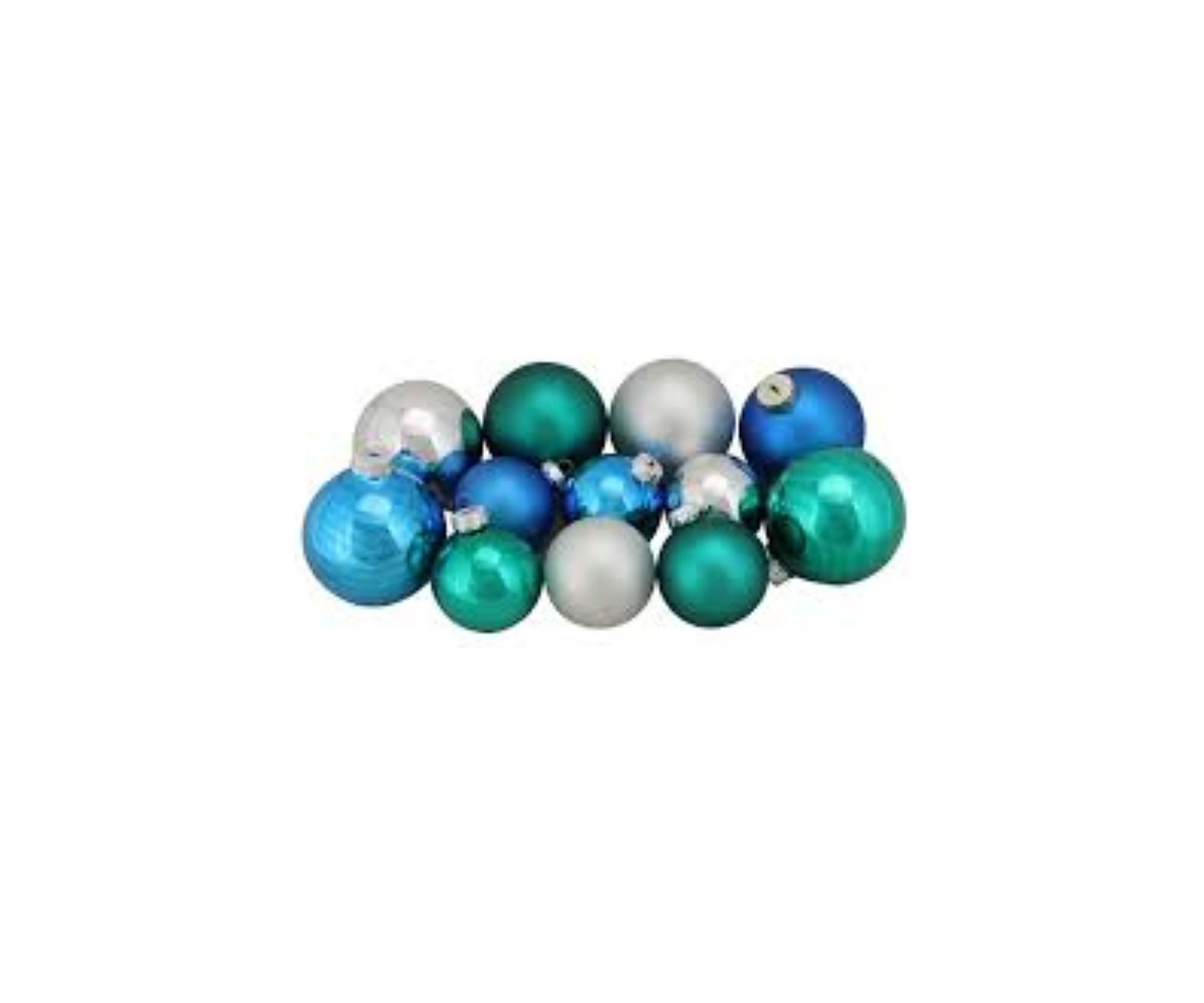 72ct Turquoise Blue and Silver 2-Finish Glass Christmas Ball Ornaments 4" (100mm)