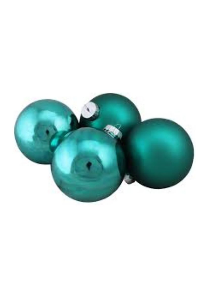 72ct Turquoise Blue and Silver 2-Finish Glass Christmas Ball Ornaments 4" (100mm)