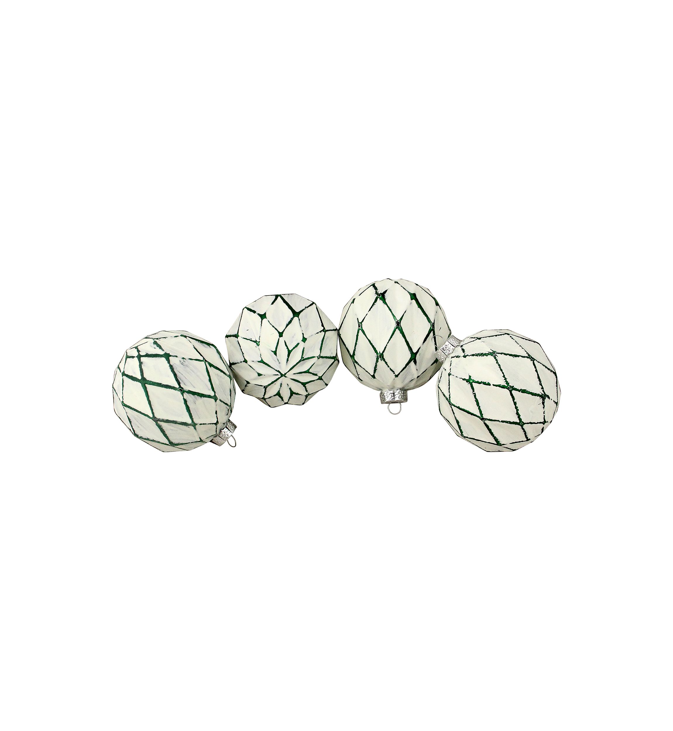4ct Emerald Green and White Matte Christmas Ball Ornaments 4Inch (100mm)
