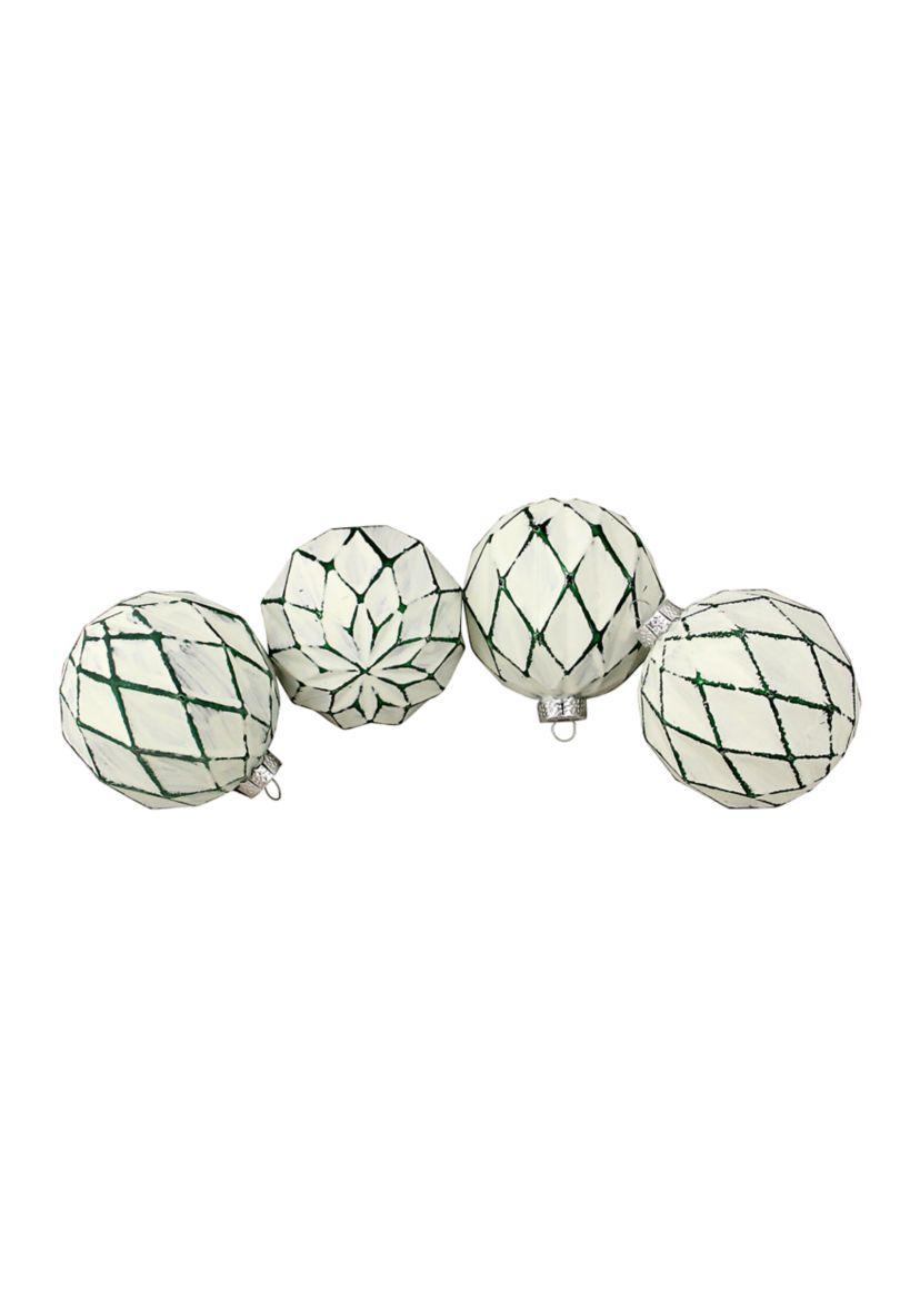 4ct Emerald Green and White Matte Christmas Ball Ornaments 4Inch (100mm)