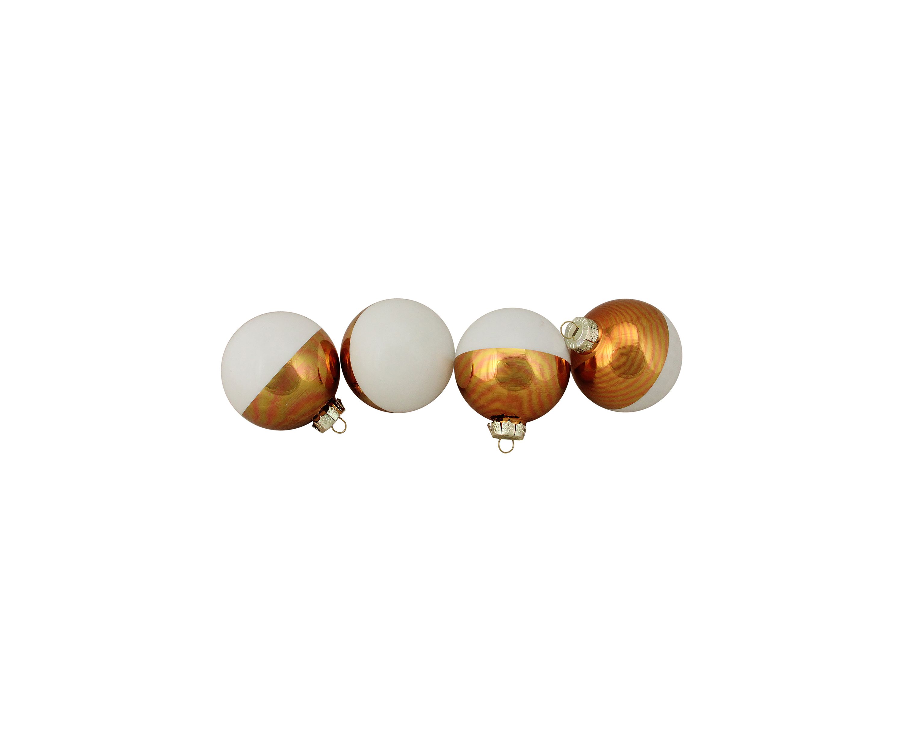 4ct White and Gold Shiny Glass Christmas Ball Ornaments 3.25Inch (80mm)