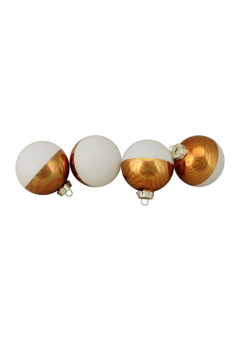 4ct White and Gold Shiny Glass Christmas Ball Ornaments 3.25Inch (80mm)